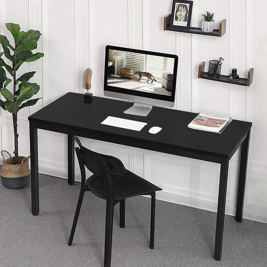 Modern Mid-Century Black Rectangular Wood Finish Desktop Computer Desk - Home Office Workstation for Laptop & Study | Includes Hardware | Perfect for Small Spaces & Remote Work