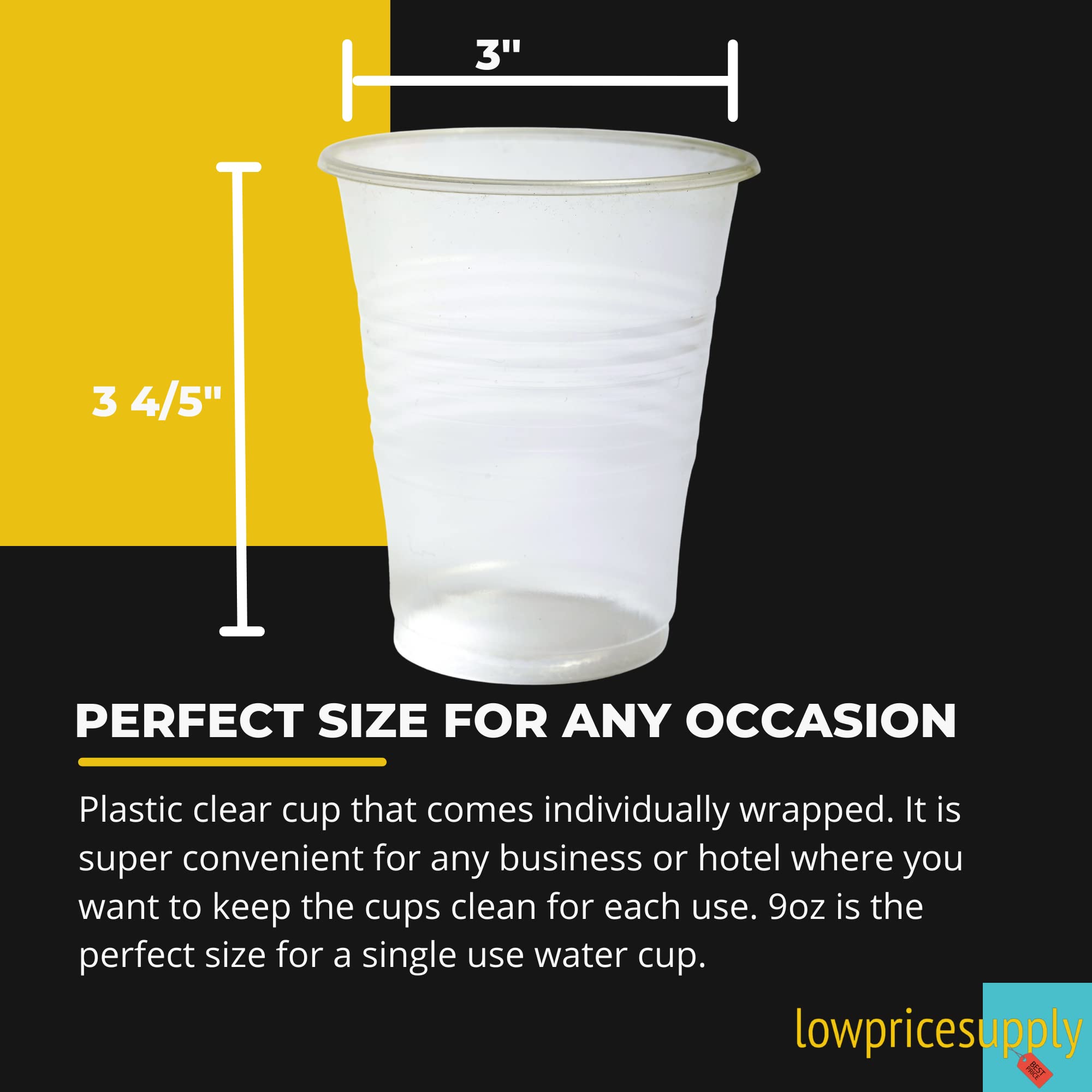 100 Pack - 9 oz Clear Plastic Individually Wrapped Cups for Hotels, Motels & Parties | Disposable Drinkware for Hospitality, Events & Home Use