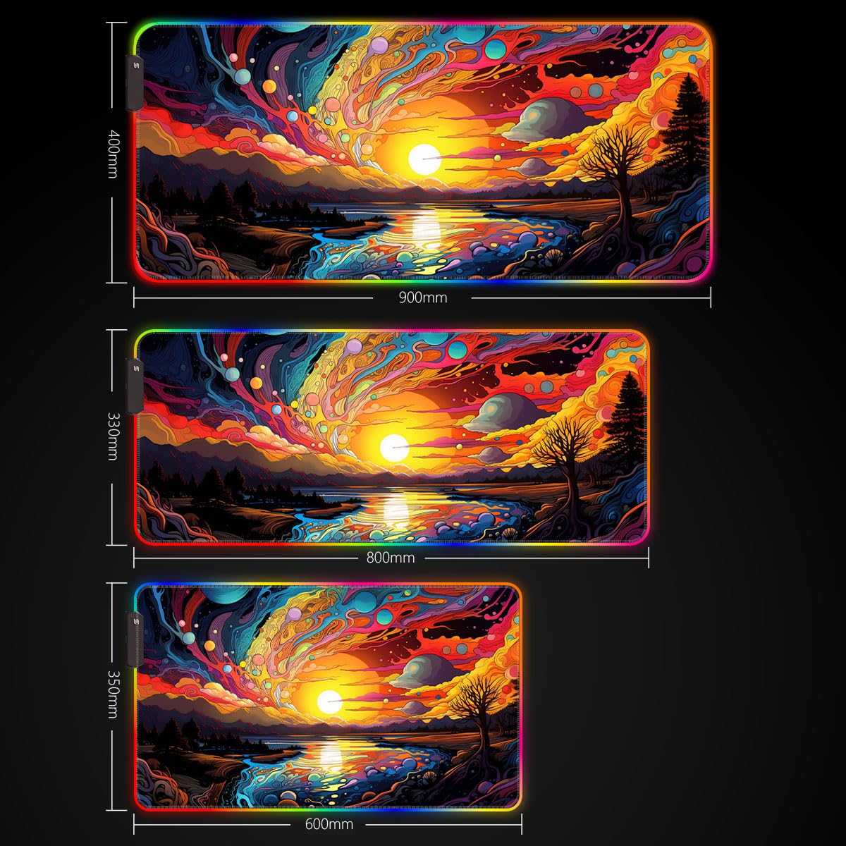 ROG Danube Large Gaming Mouse Pad with LED & Stitched Edges (60 x 35 x 0.3 cm) - Extended Keyboard and Mouse Mat for PC, Laptop, Office & Home - Perfect for Gaming, Work & Computer Desks