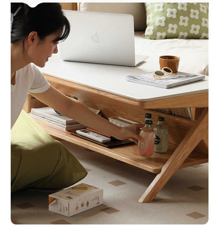Solid Oak Wood Modern Rocking Coffee Table - Stylish and Durable Living Room Centerpiece for Cozy Home Decor