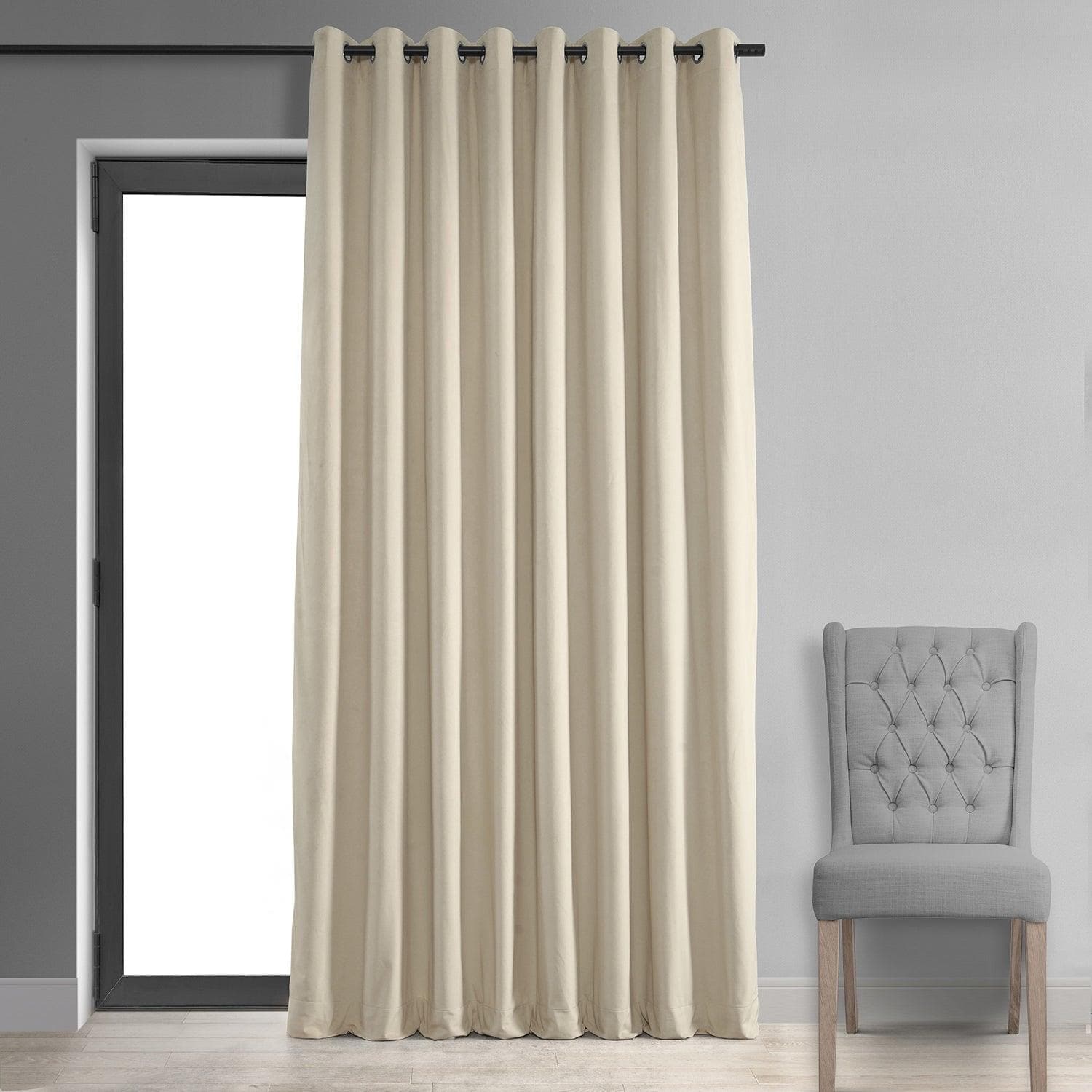 Ivory Grommet Blackout Curtains - Extra Wide Velvet Thermal Insulated Drapes for Bedroom & Living Room - Noise Reducing & Light Blocking Window Treatments