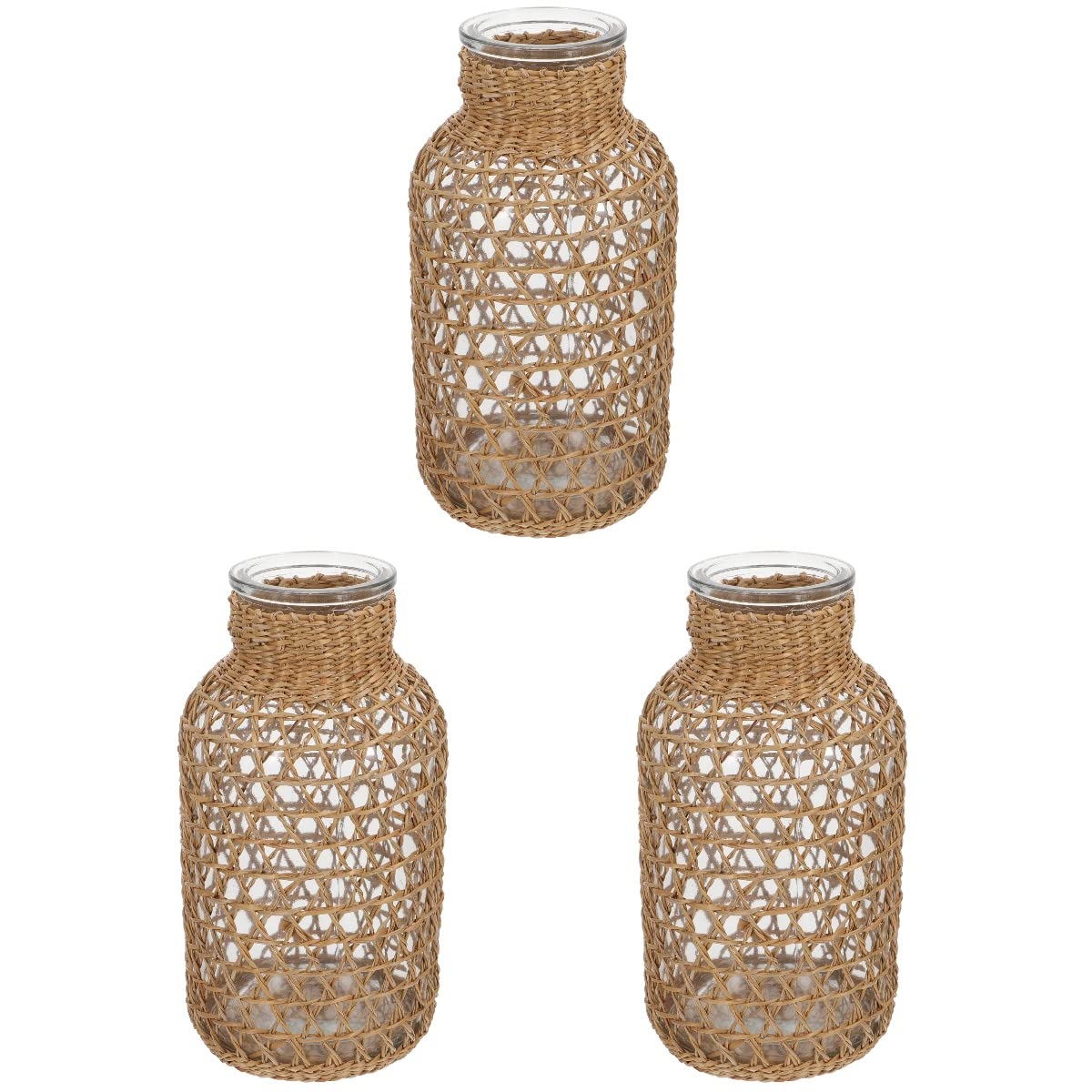 3 Pack Brown Glass Vase Set - Elegant Flower Containers & Water Planters for Home Decor, Wedding Centerpieces, Tabletop Arrangements