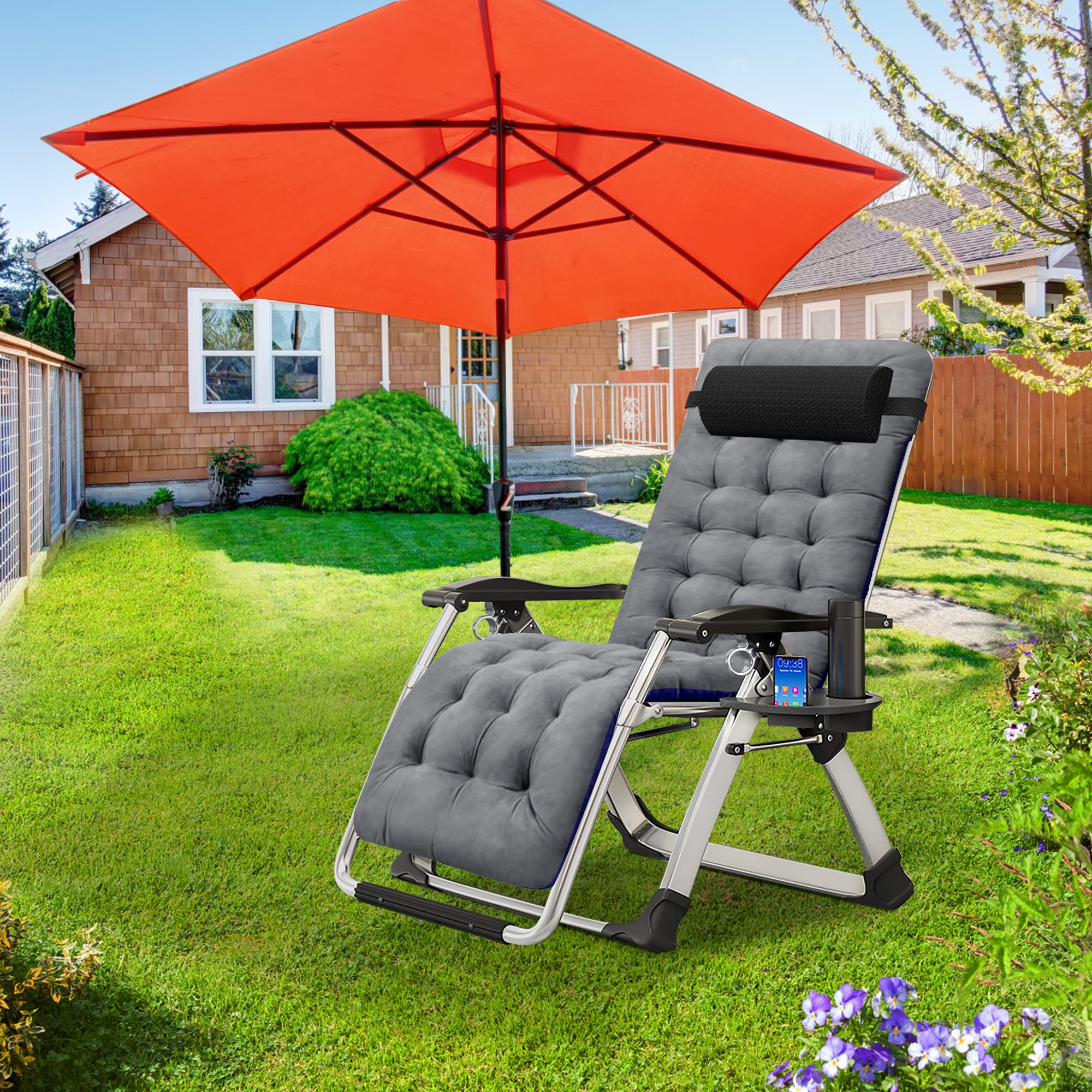 H&ZT 2 Pack Zero Gravity Reclining Chair with Removable Cushion, Adjustable Headrest & Footrest - Heavy Duty 440 lbs Capacity - Perfect for Patio, Poolside, Beach, Camping & Backyard Relaxation