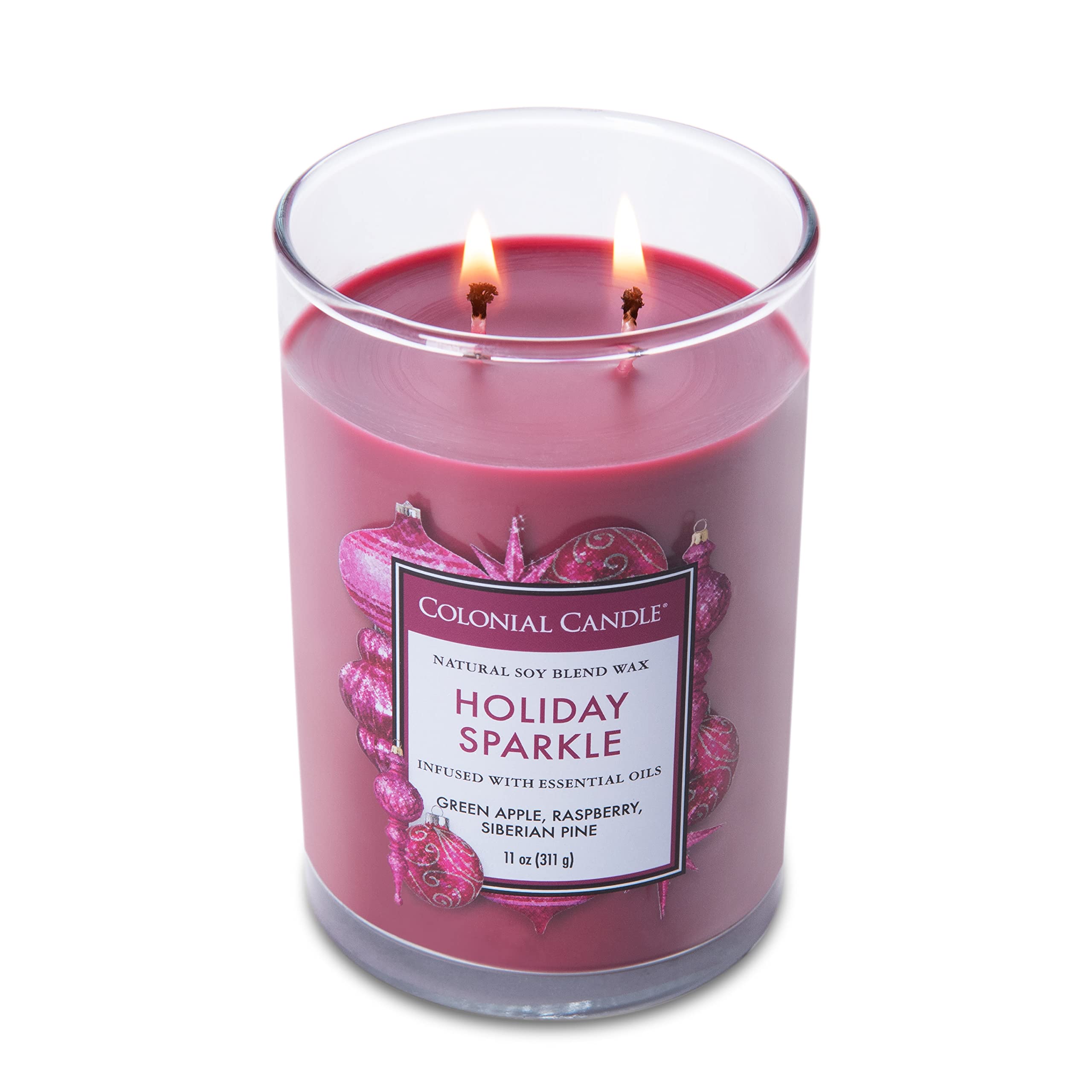 Colonial Candle Holiday Sparkle Scented Jar Candle - Classic Cylinders Collection, 2-Wick Purple Candle (11 oz, 80-Hour Burn) for Christmas Decor, Home Fragrance & Cozy Winter Evenings