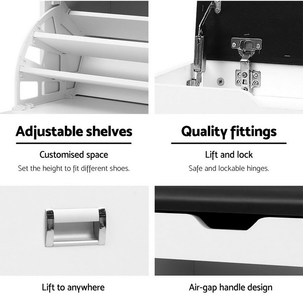 Artiss White Shoe Cabinet Bench - 15 Pair Shoe Organizer Storage Rack with Seat | Perfect for Entryway, Mudroom & Bedroom Shoe Storage