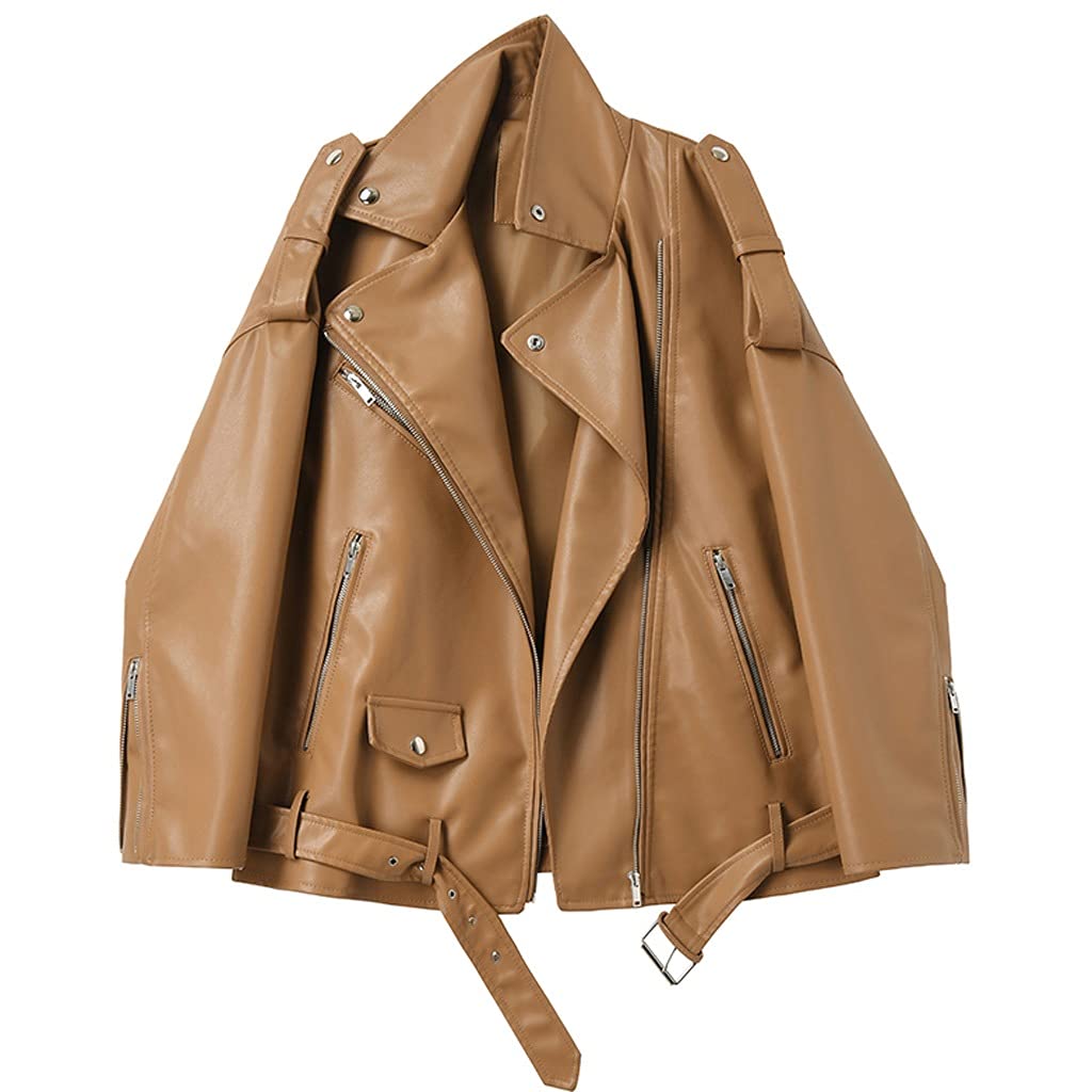 WSSBK Women's PU Leather Jacket - Solid Color Lapel Long Sleeve Coat for Spring & Autumn | Medium Size | Perfect for Casual Outings, Office Wear & Date Nights