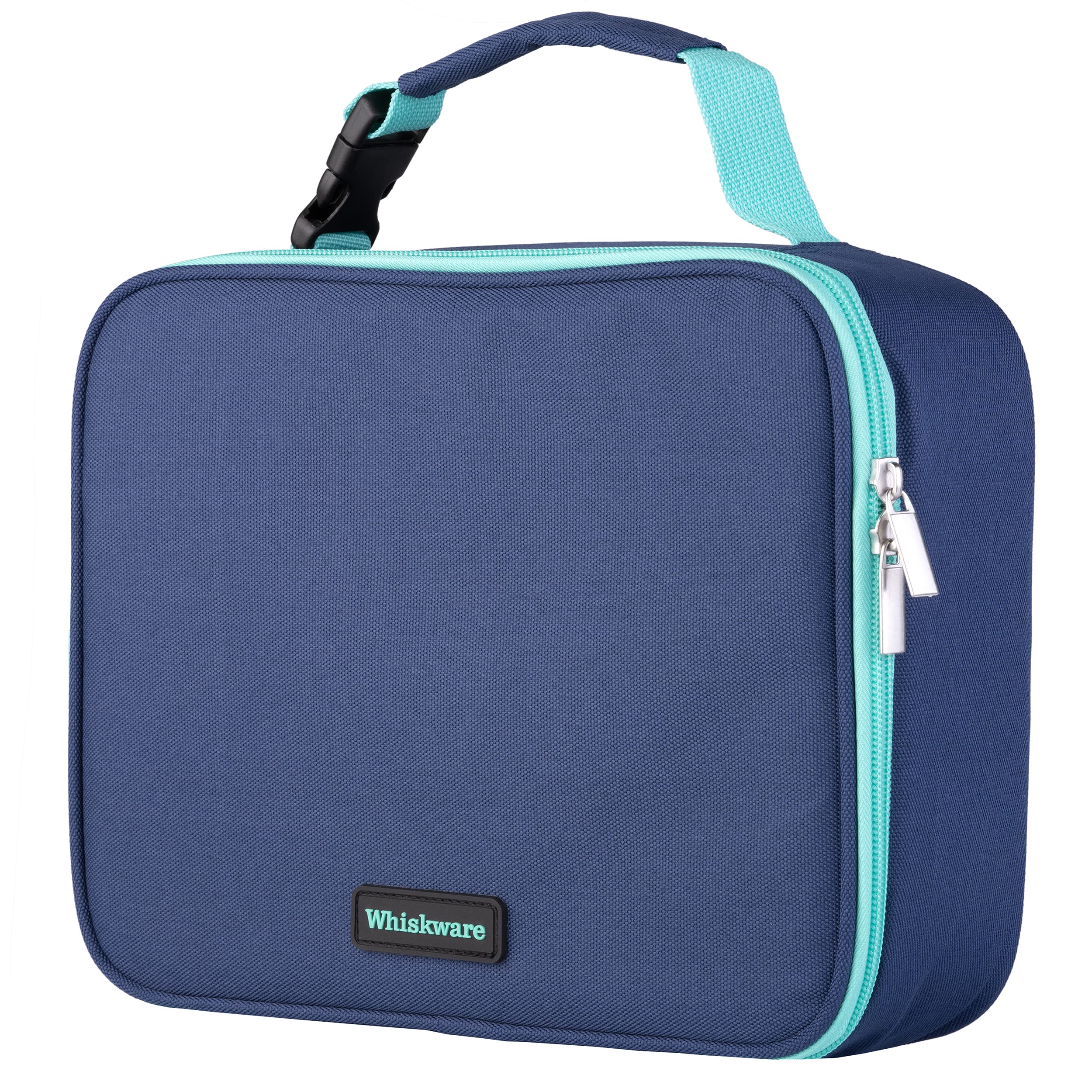 Whiskware Insulated Soft Cooler Lunch Bag for Work, Travel, School - Leakproof Side Pocket, Clip-Buckle Handle & Durable Zipper - BPA Free for Kids & Adults (Navy) - Perfect for Picnics, Beach Trips & Office Lunches