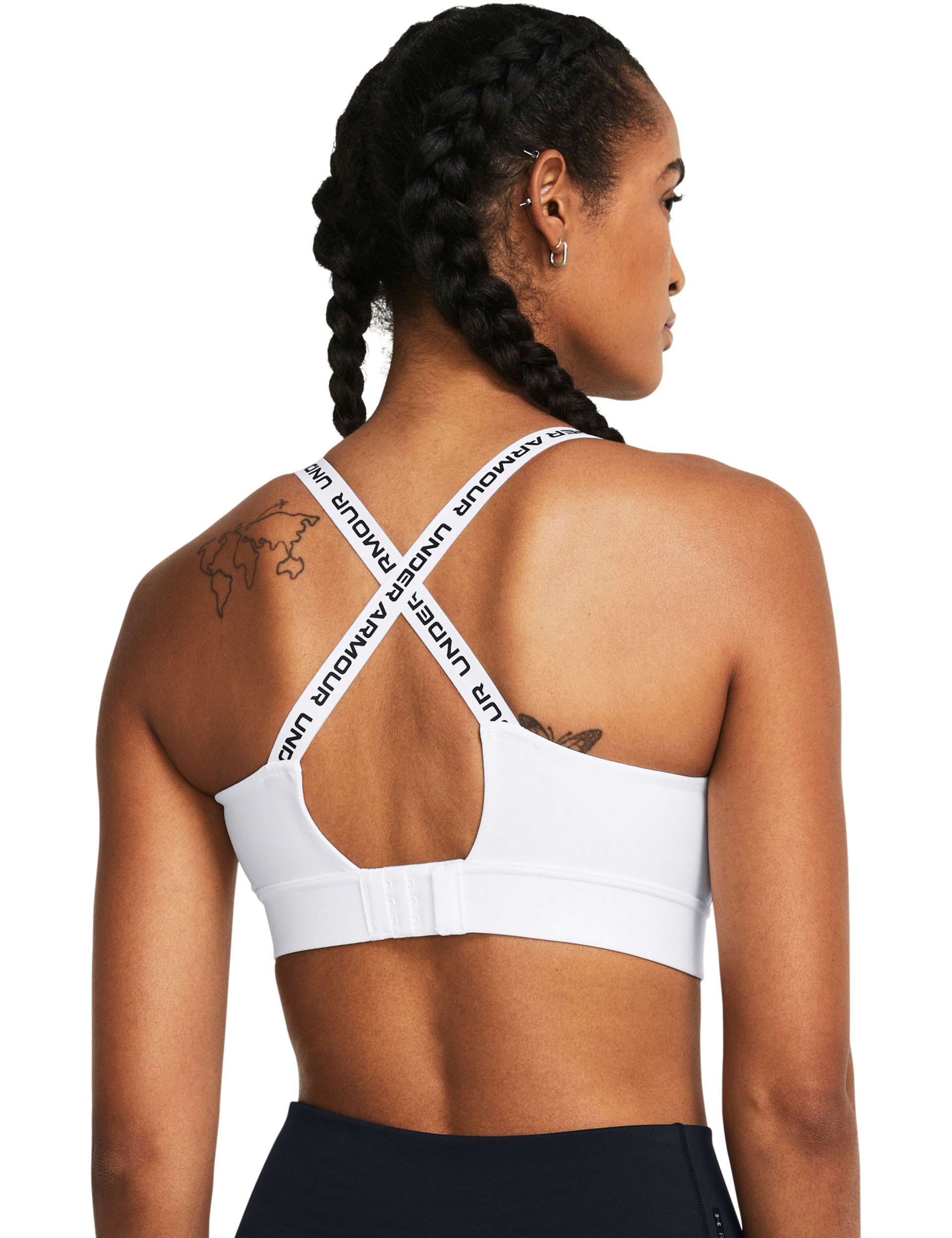 Infinity 2.0 Mid Impact Sports Bra for Women - Breathable White & Black Workout Top - Perfect for Running, Yoga & Gym Training