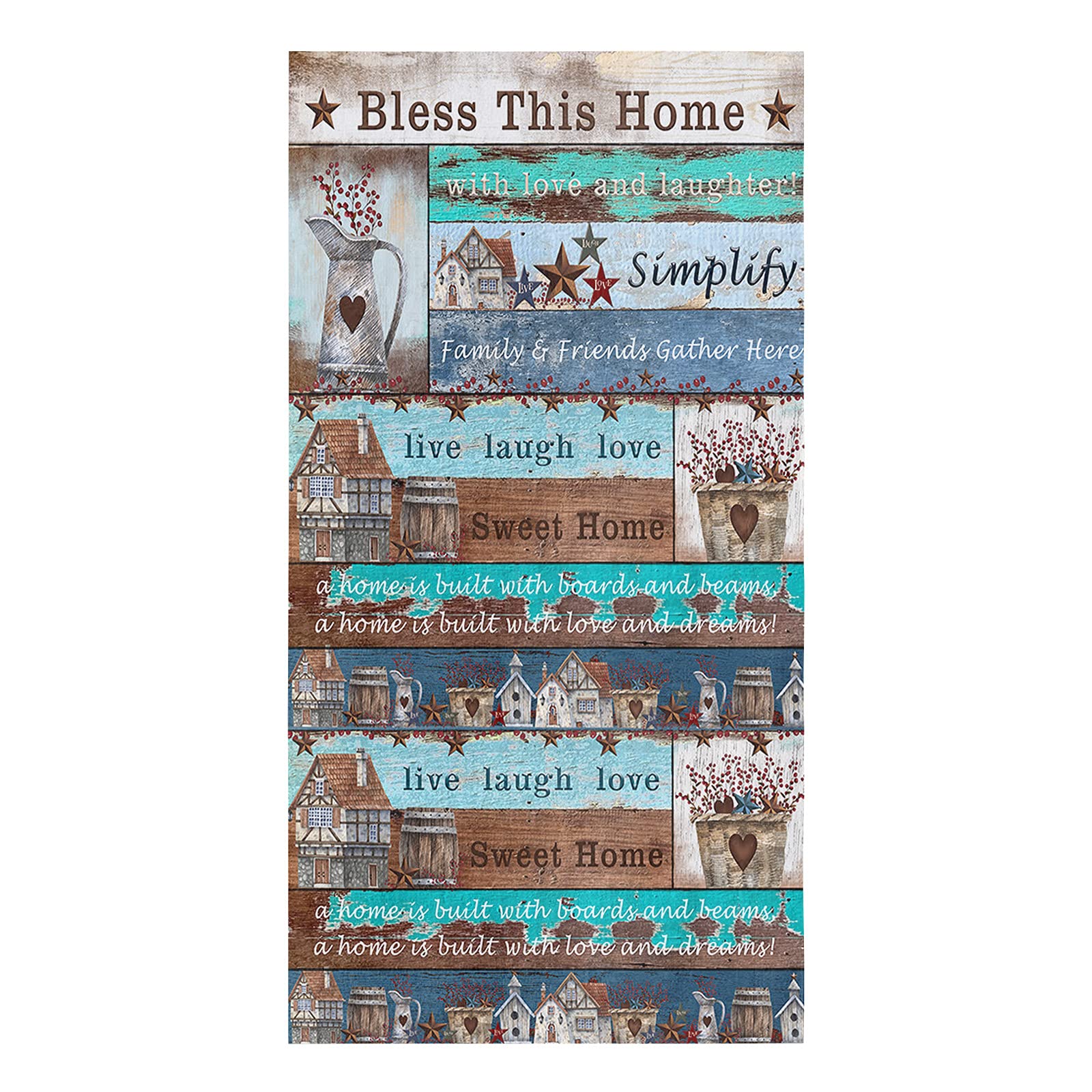 Chucoco Absorbent Kitchen Towels Set - 1 Pack Soft Reusable Dish Cloths with Rustic Stars & Farm Berries Design | Quick-Drying Terry Hand Towels for Washing Dishes, Home Cleaning & Kitchen Decor | Vintage Wood Plank Patchwork Style for Country Farmhouse Aesthetic
