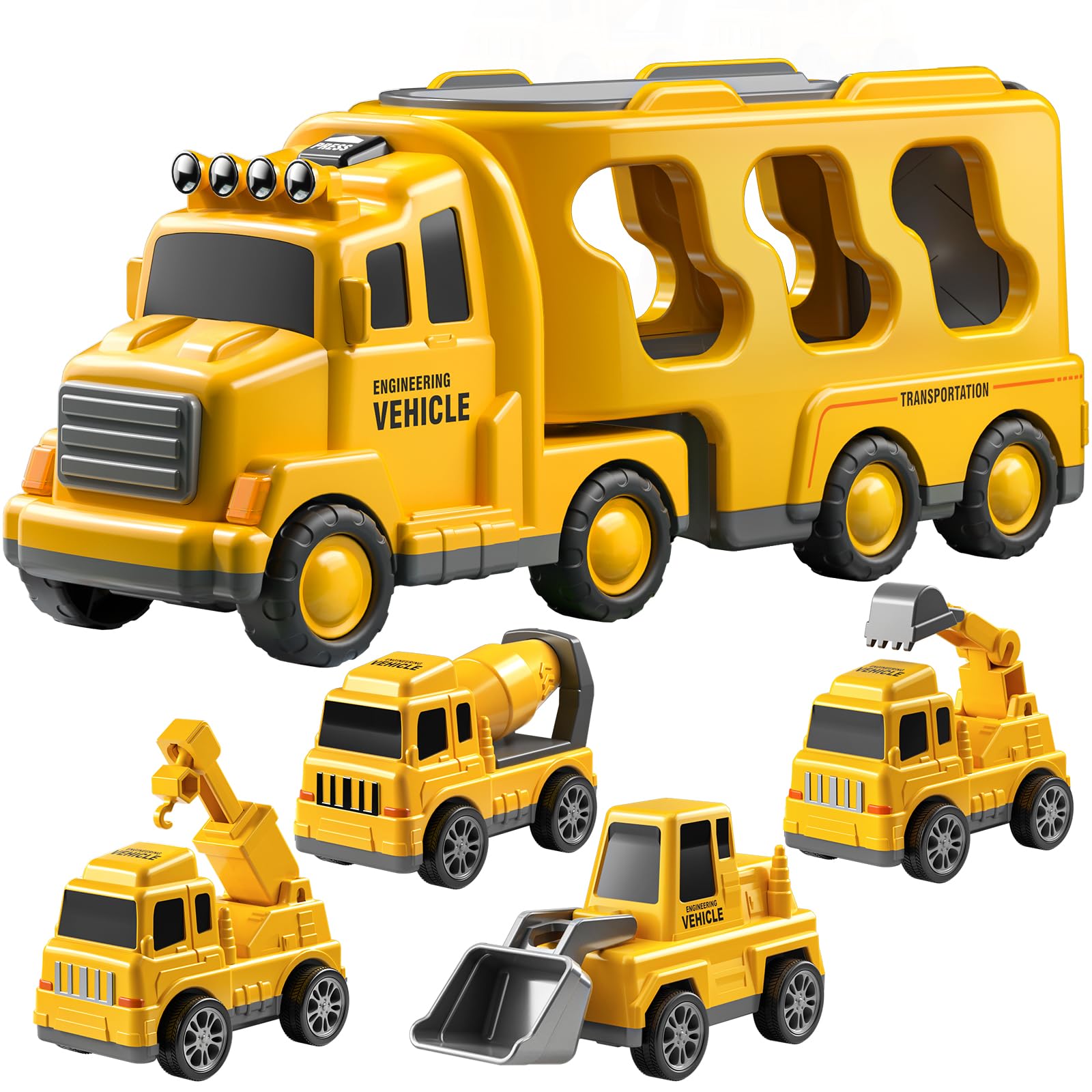 Construction Truck Toys for Toddlers & Kids - Dump Truck, Cement Mixer & Transport Vehicles Set for Boys Age 1-9 | STEM Learning Toys for 3-6 Year Olds | Birthday & Christmas Gifts for Boys | Perfect for Sandbox Play, Construction Pretend Play & Early Childhood Development