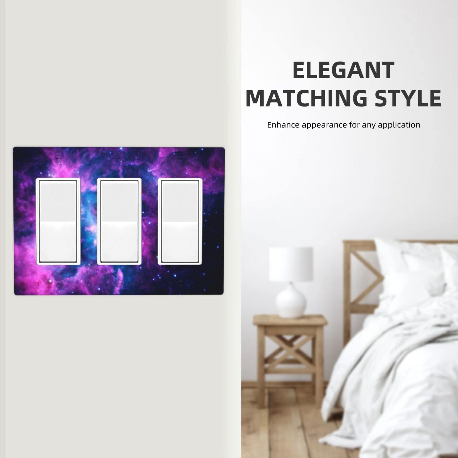 Purple Galaxy Triple Rocker Light Switch Cover - Decorative 3 Gang Wall Plate Outlet Receptacle for Girls Bedroom & Kids Room Decor - Durable Switch Plate for Home, Nursery, Playroom, and Dormitory Lighting