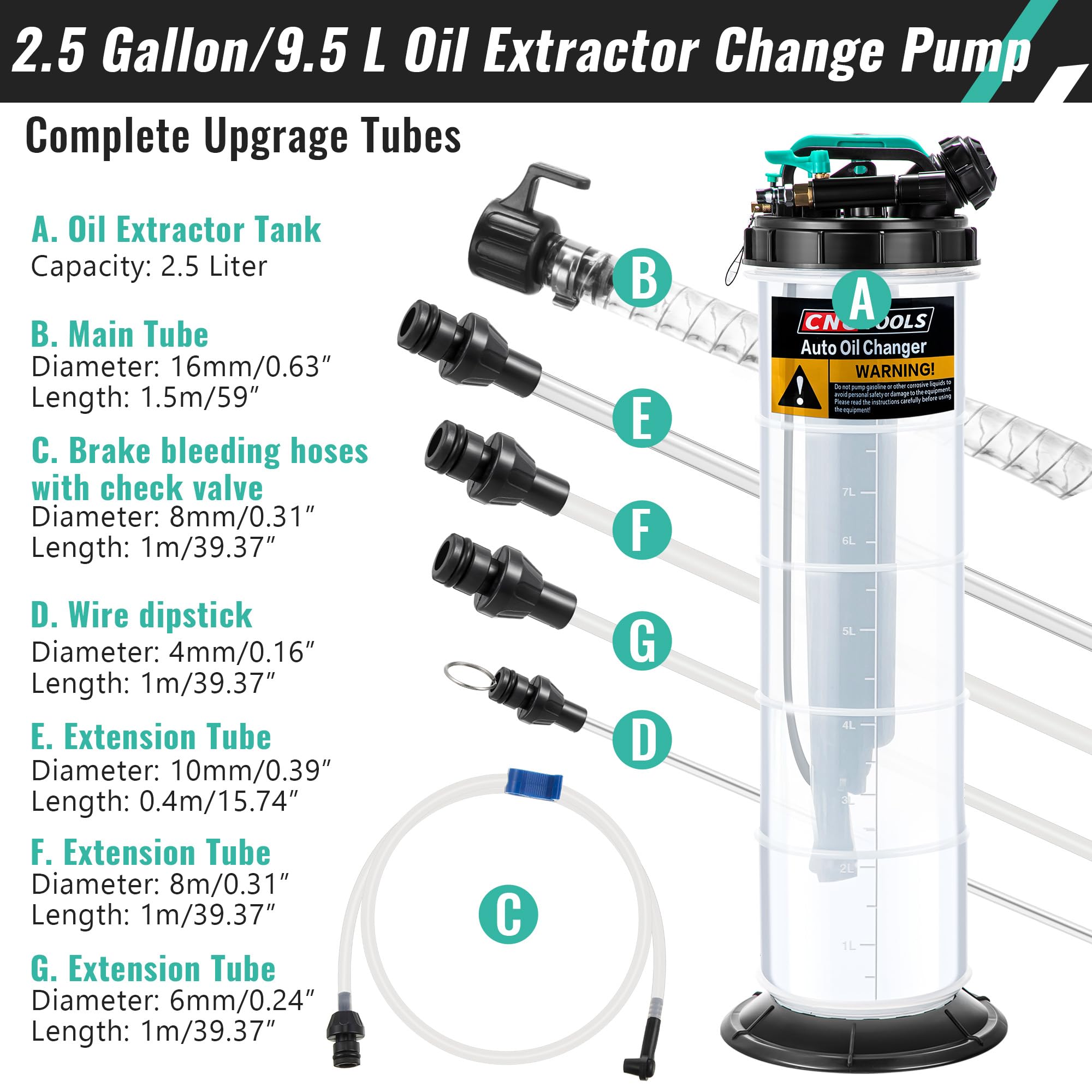 2.5 Gallon/9.5L Manual Pneumatic Oil Fluid Extractor Pump - Automotive Oil Changer & Brake Bleeder Kit with 5 Hoses for Cars, SUVs, Trucks, Yachts - Perfect for DIY Oil Changes & Brake Maintenance