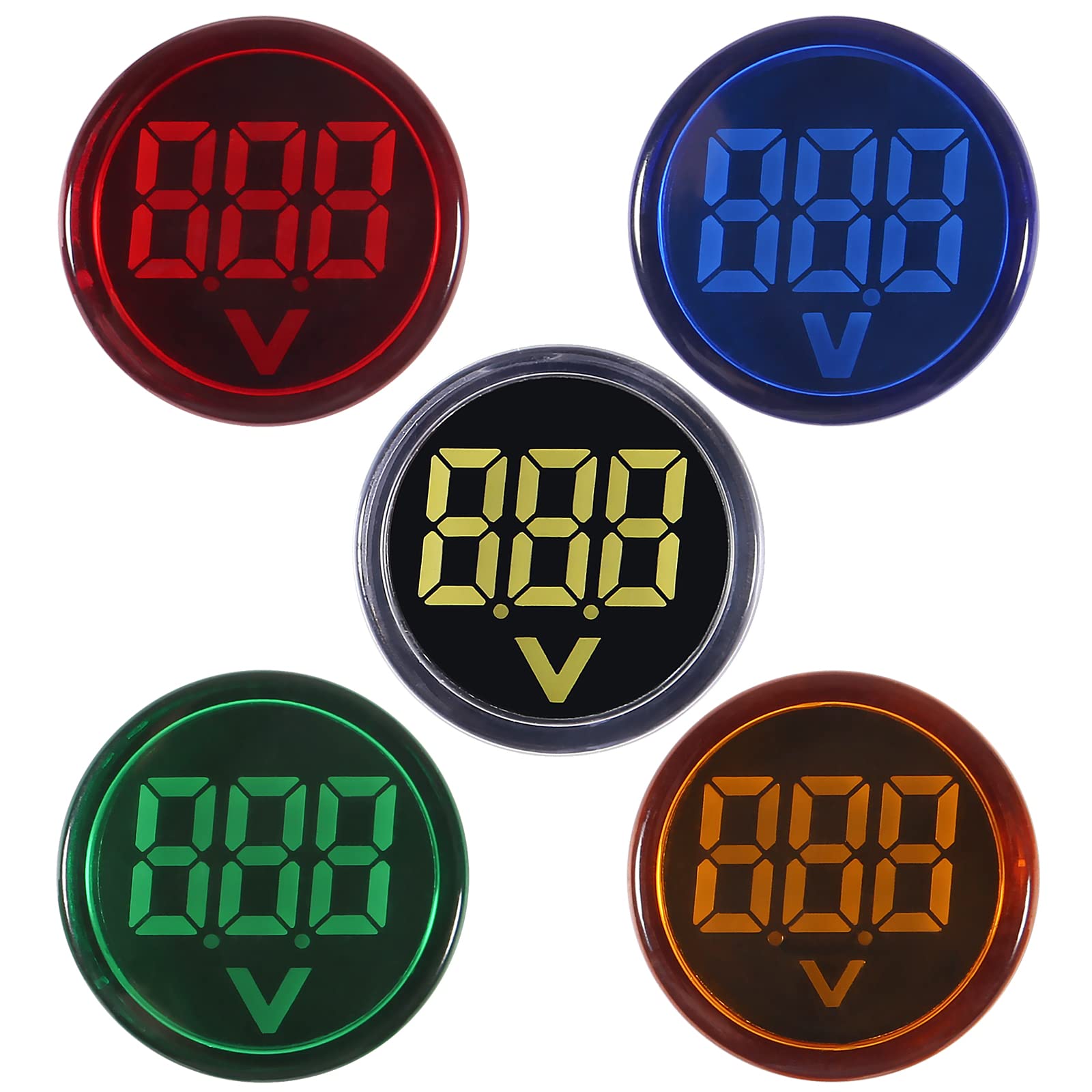 5pcs LED Voltage Meter Indicator AC 60-500V Digital Display Voltmeter with Signal Light - Round Lamp Tester for Home, Car, and Electrical DIY Projects
