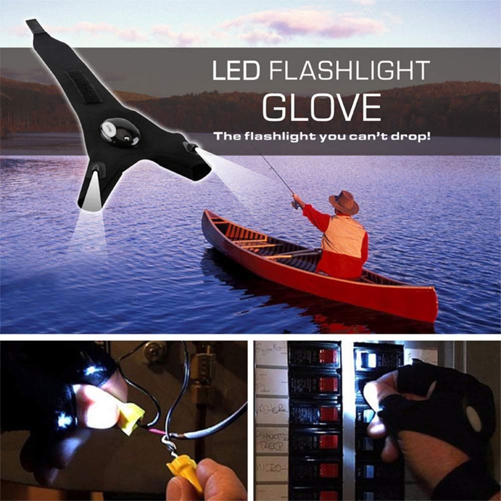 4pcs LED Flashlight Gloves - Fingerless Work Gloves with Built-in Light for Outdoor Activities, Fishing, Camping, Hiking, Repairing - Perfect Gift for Men & Women - Ideal for Night Work, DIY Projects, and Emergency Situations (2 Pairs)