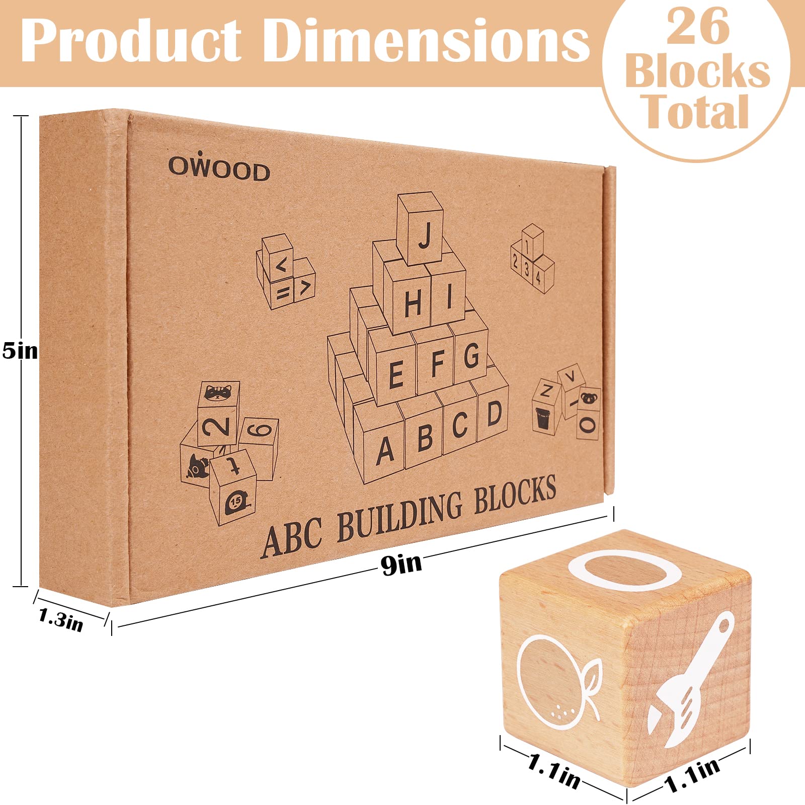 AXEARTE Wooden Alphabet Stacking Blocks - 26 ABC Learning Blocks for Toddlers with Numbers & Animal Icons, Montessori Educational Toys for Preschool Kids | Perfect for Early Childhood Development & Sensory Play at Home or Classroom