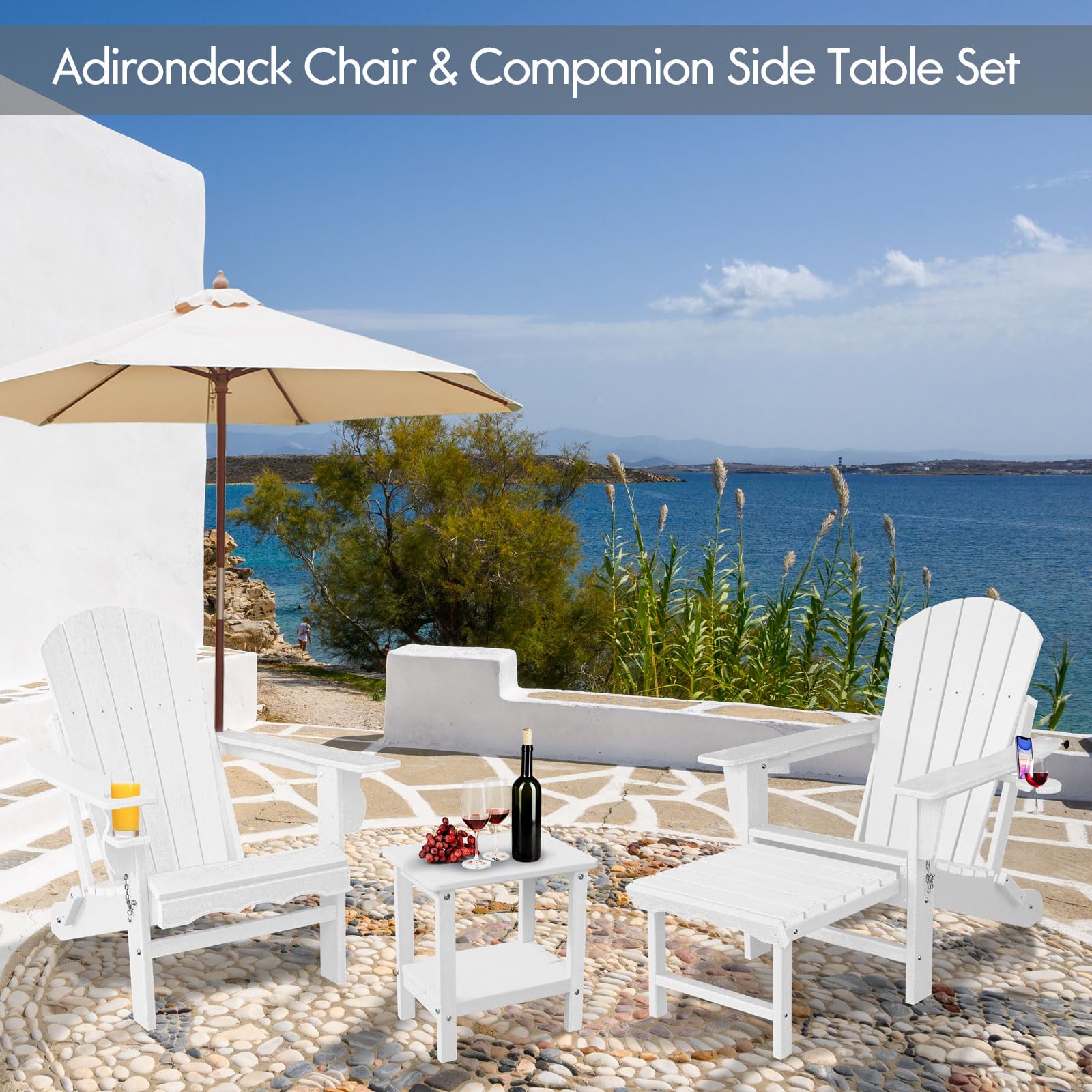 **Folding Adirondack Chairs with Side Table - Weather-Resistant Modern Outdoor Chairs for Patio, Porch, Deck, Garden & Fire Pit - Perfect for Relaxing & Lounging**