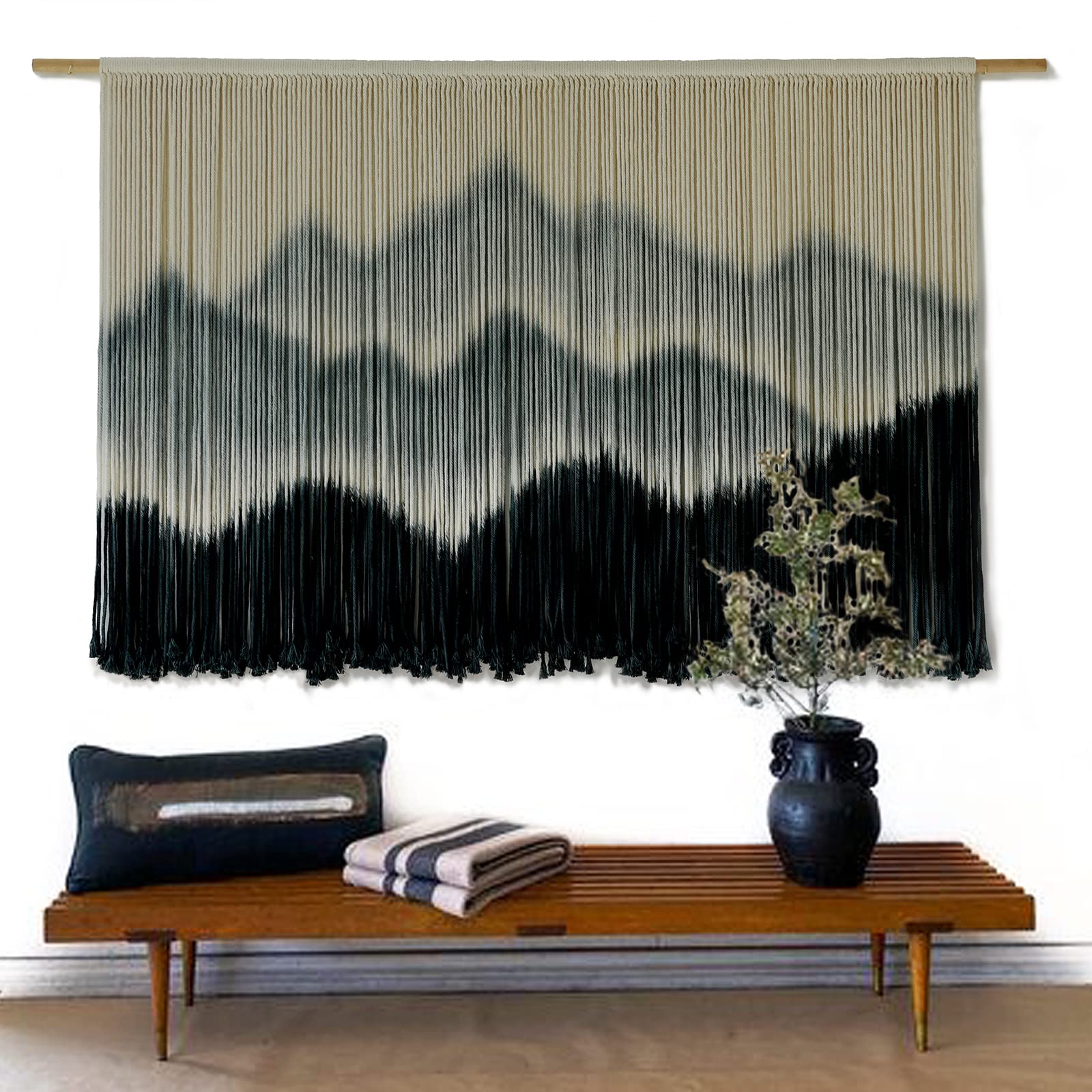 Handmade Macrame Wall Hanging - Boho Mountain Design Dip-Dyed Fiber Art - Large 57