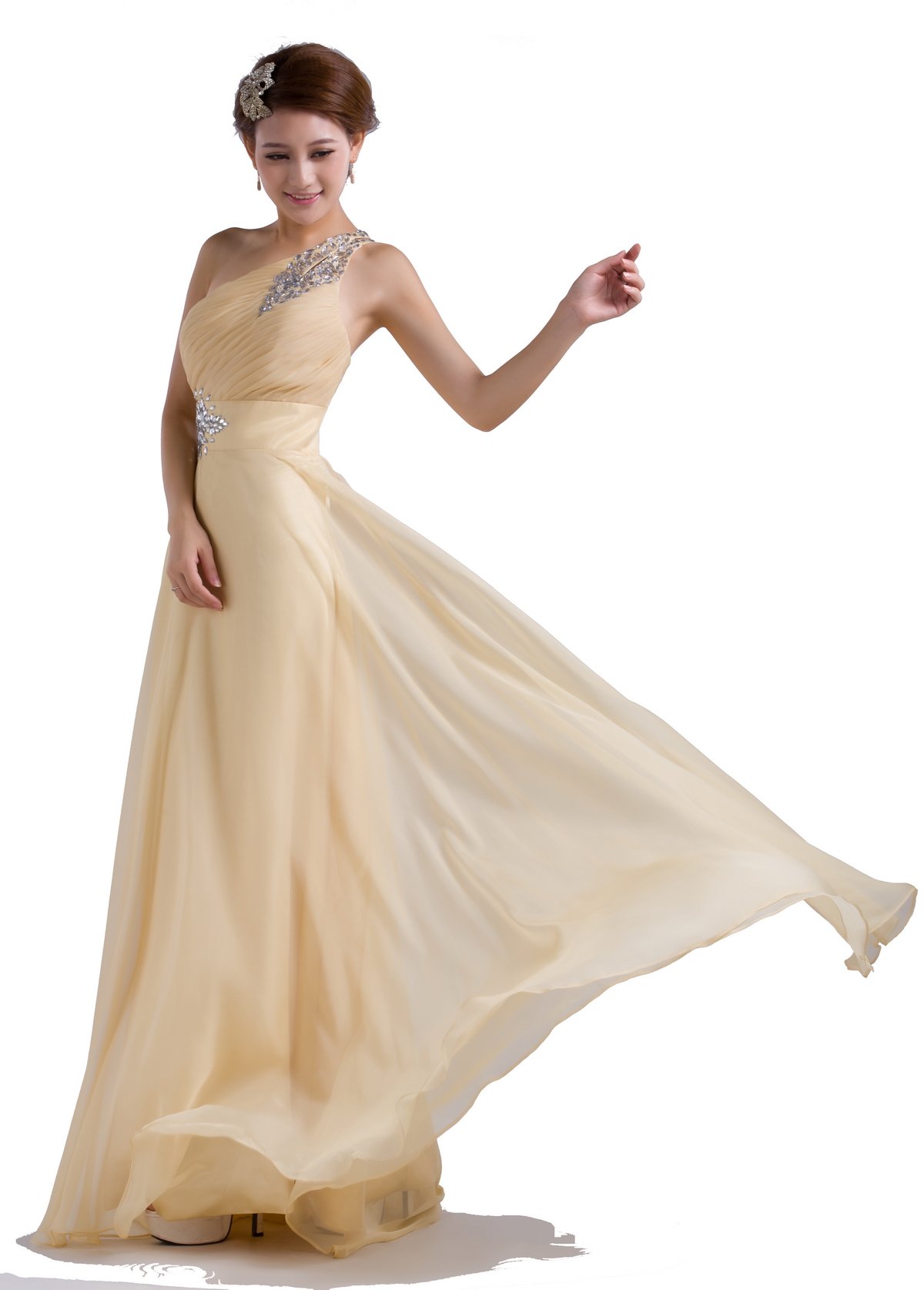 Elegant One-Shoulder Floor Length Beaded Chiffon Prom Dress for Women - Perfect for Homecoming, Evening Gala & Formal Events