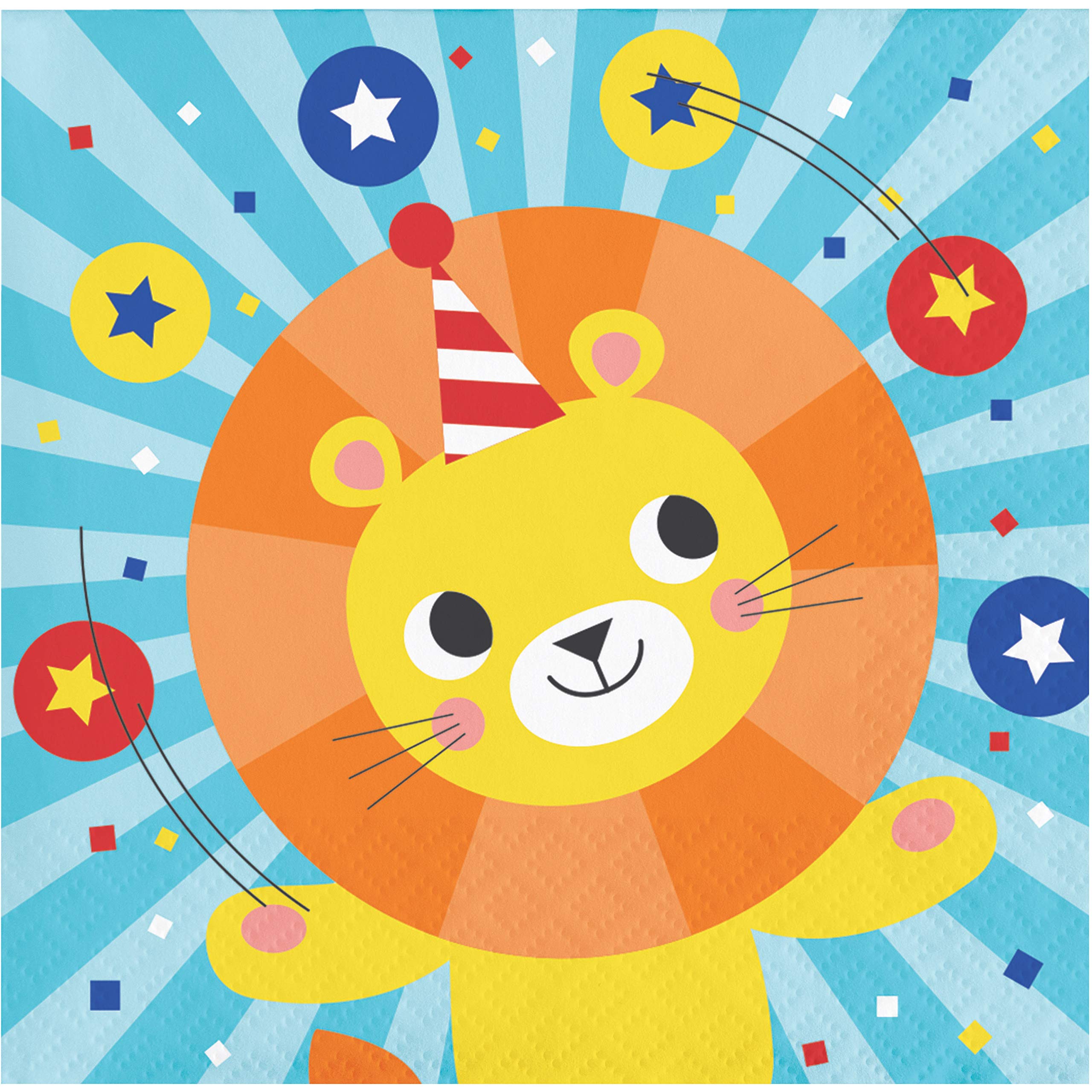 Premium Circus Animals Beverage Napkins - 16 Count, Colorful Party Napkins for Birthday, Baby Shower & Themed Events - Perfect for Drinks, Desserts & Table Decor