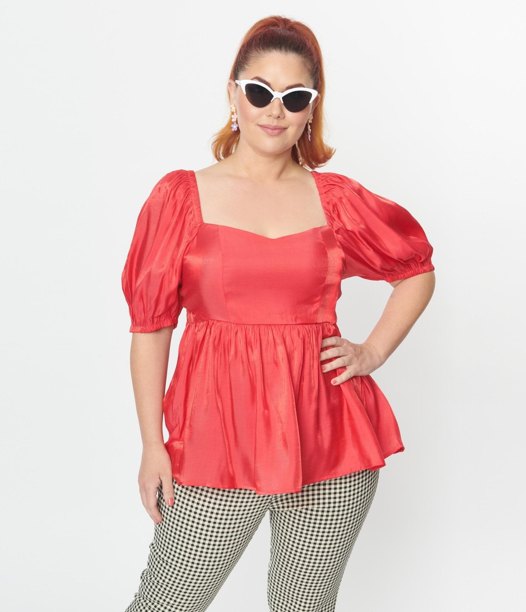 Plus Size Red Shimmer Babydoll Top - Sexy Lingerie for Women, Curve-Hugging & Comfortable - Perfect for Valentine's Day, Boudoir Photography, and Special Occasions