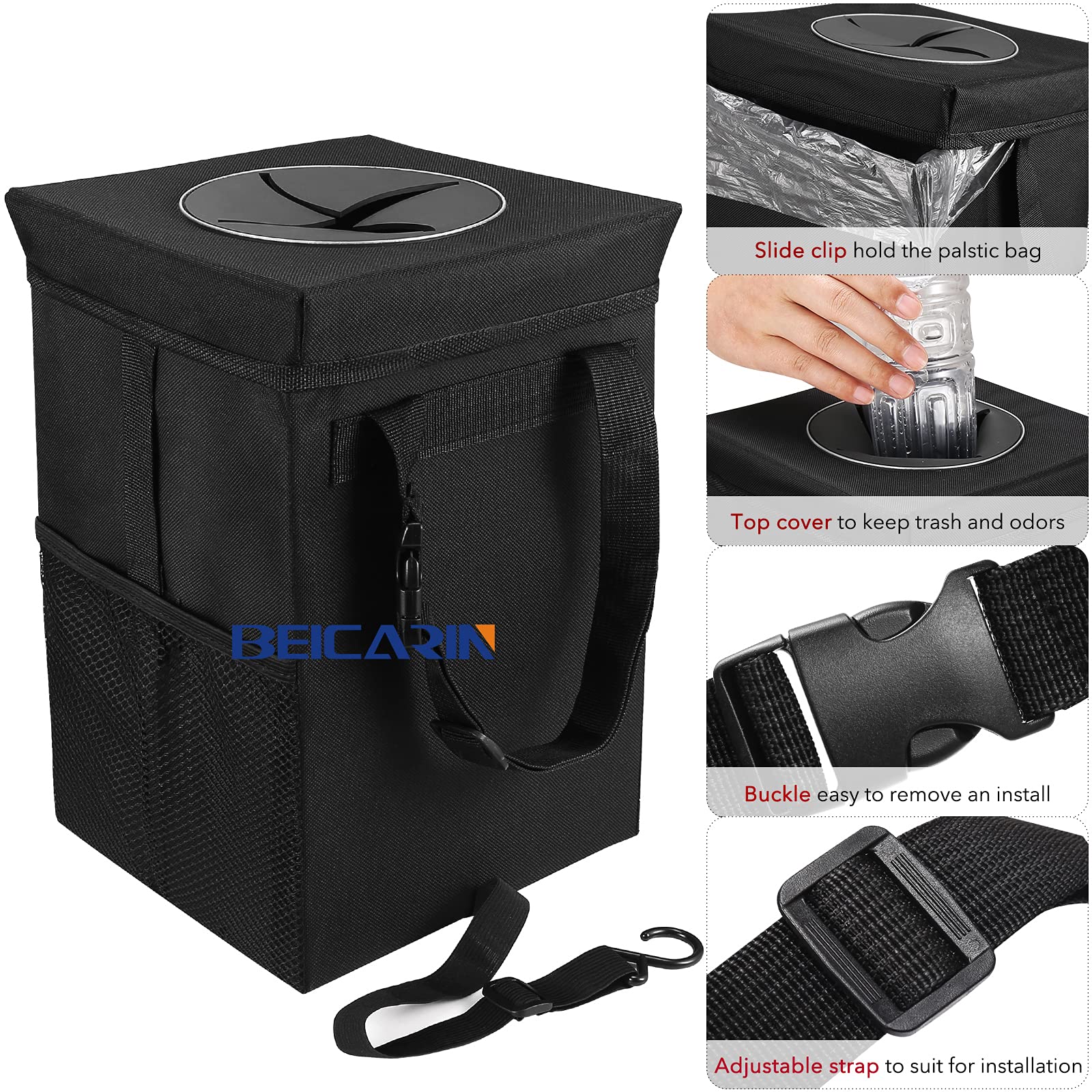 Collapsible Car Trash Can with Lid - 1.82 Gallon Leak-Proof Portable Garbage Bin for Vehicles, Multipurpose Car Organizer | Perfect for Road Trips, Commuting & Keeping Your Car Clean