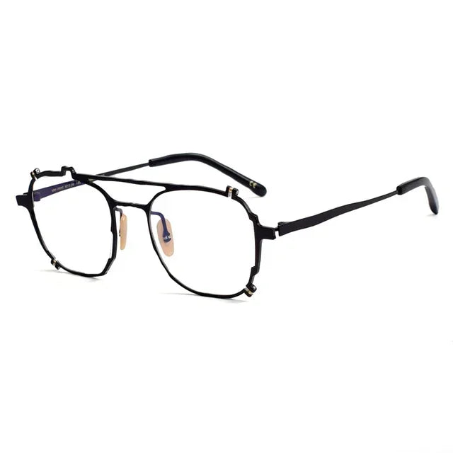 Aror Unisex Full Rim Square Double Bridge Titanium Eyeglasses 49480 - Lightweight Durable Frame for Reading, Work & Fashion (Silver/Black) - Perfect for Office, Driving & Everyday Wear