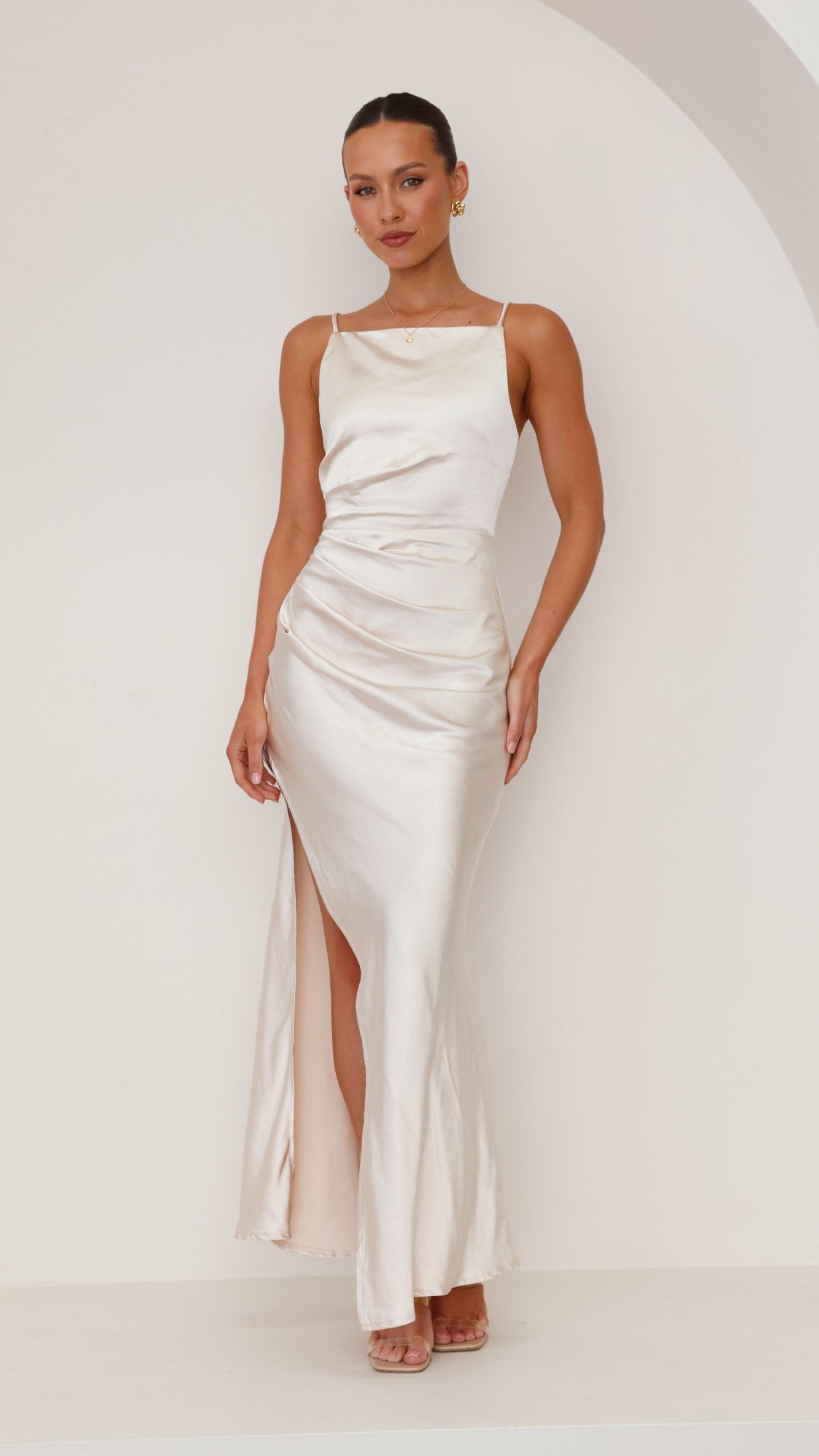 Ava Maxi Dress Elegant Champagne Color - Perfect for Weddings, Parties & Summer Outings