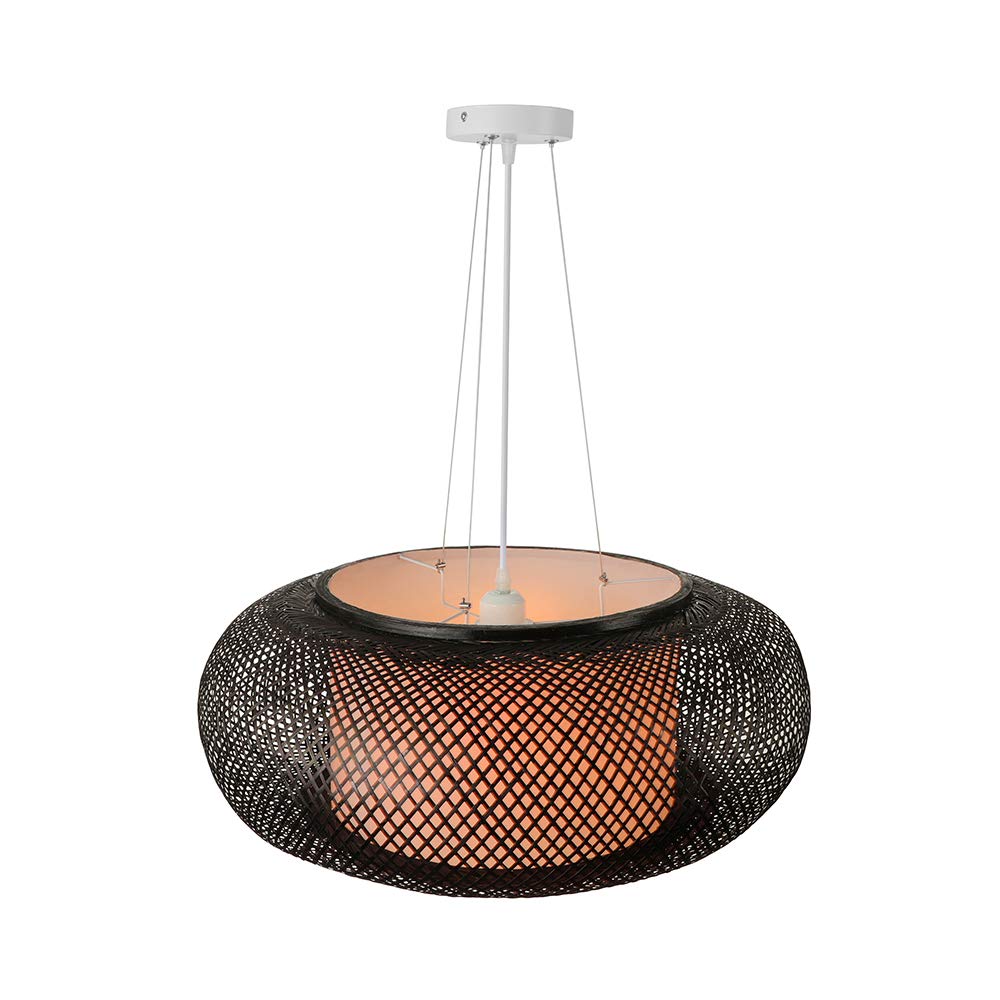 LITFAD Black LED Pendant Light - Modern Woven Hanging Lamp with Adjustable Cord for Dining Room, Restaurant, Bedroom - 23.5