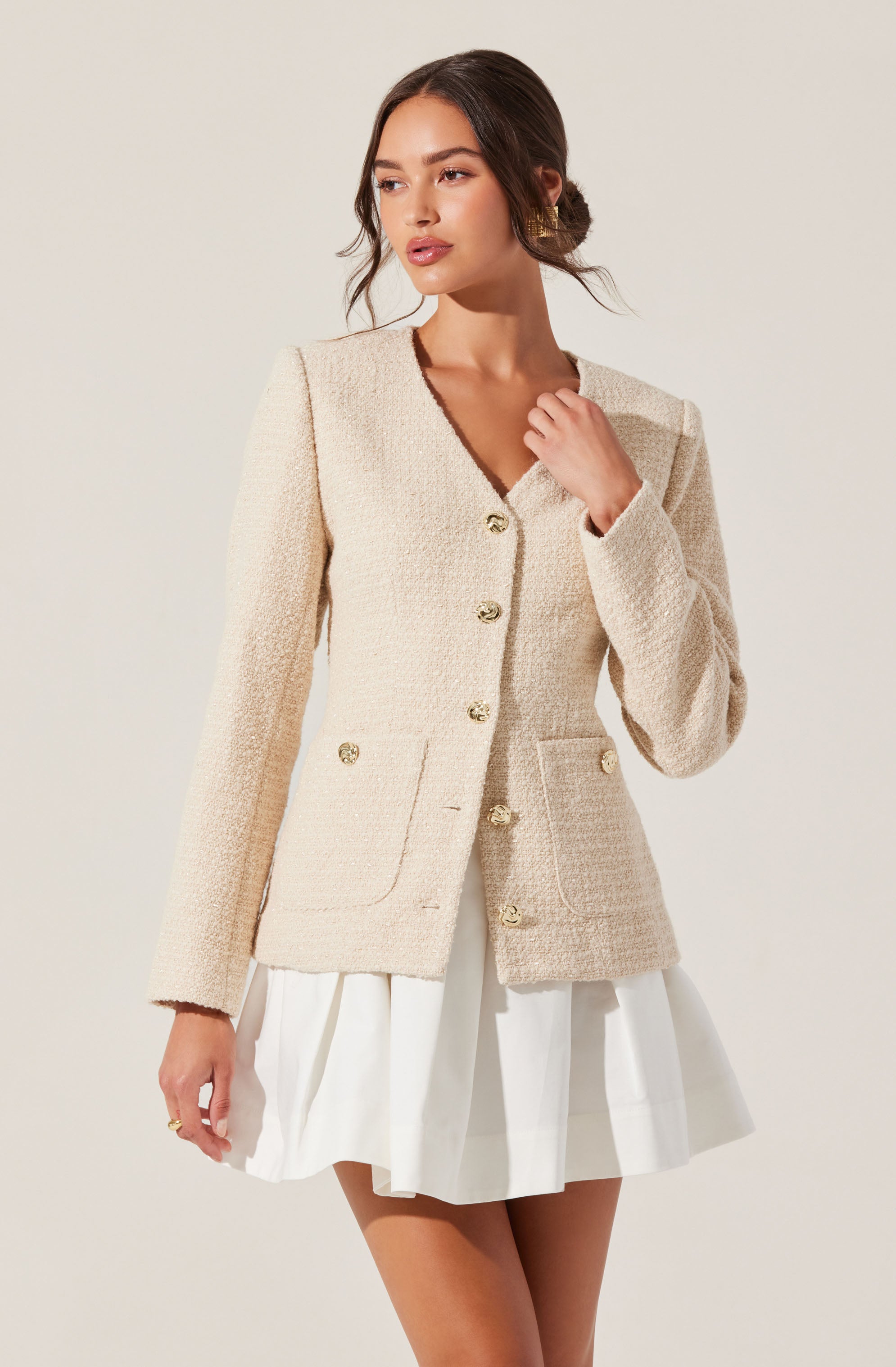 Stylish Lysanor Collarless Tweed Jacket for Women - Trendy Blazer Coat for Office, Dating & Casual Outfits