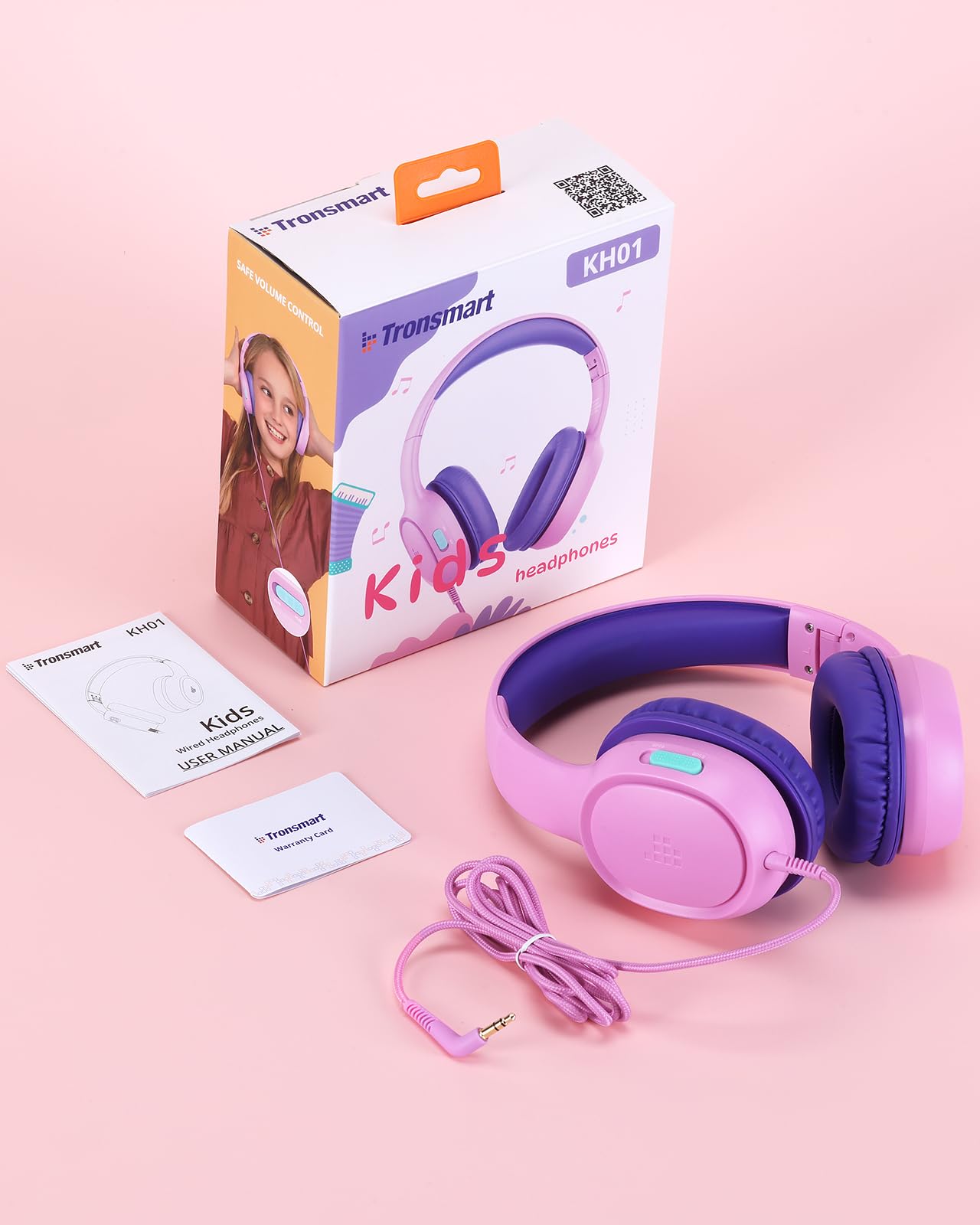 Tronsmart KH01 Kids Headphones - Foldable Over-Ear Safe Volume (85/93dB) HD Stereo Wired Headphones for Boys & Girls with 3.5mm Jack - Perfect for School, Travel, Tablets, Kindle & Online Learning