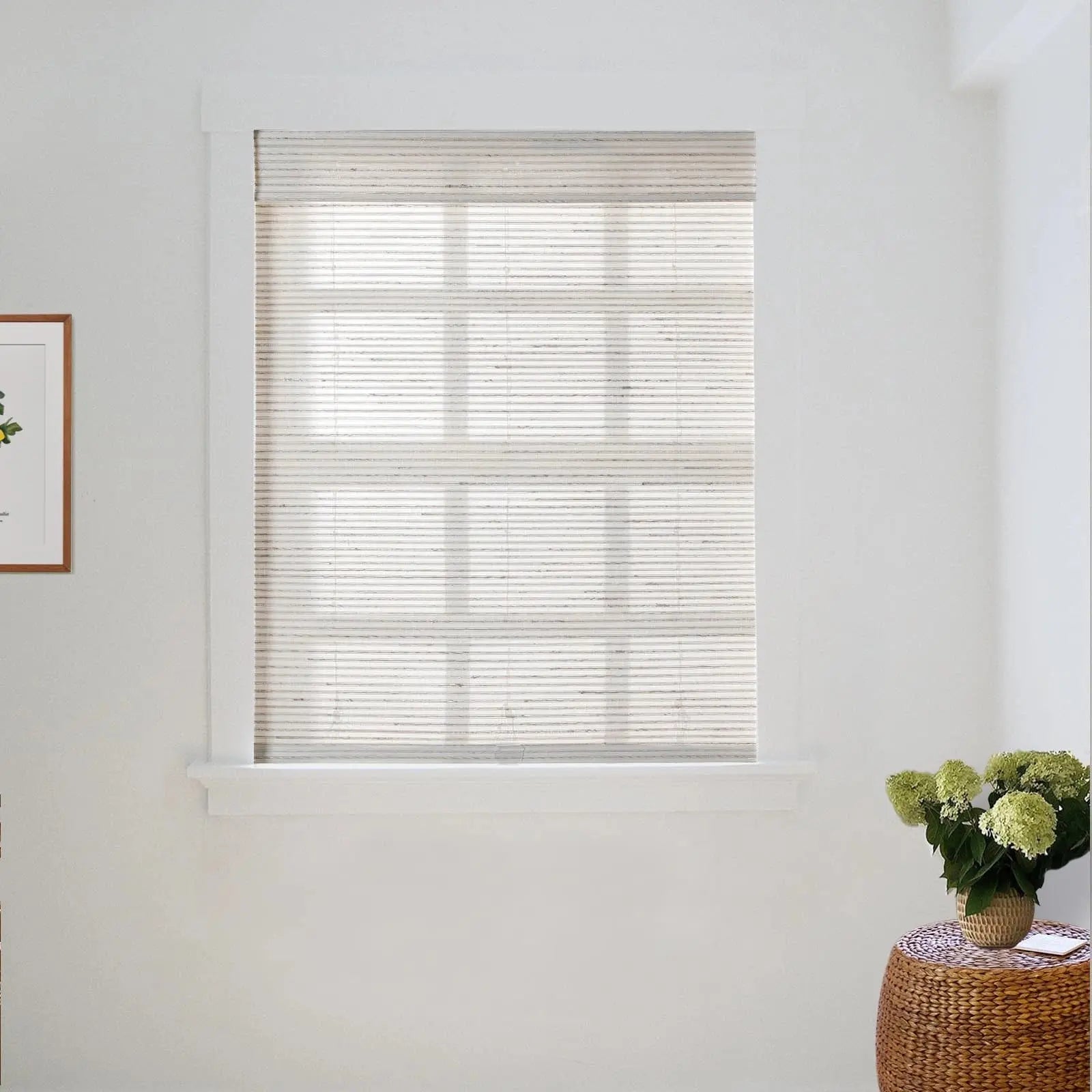 Natural Bamboo Woven Window Shade - Cream Color Eco-Friendly Roller Blind for Living Room & Bedroom Privacy & Sun Protection