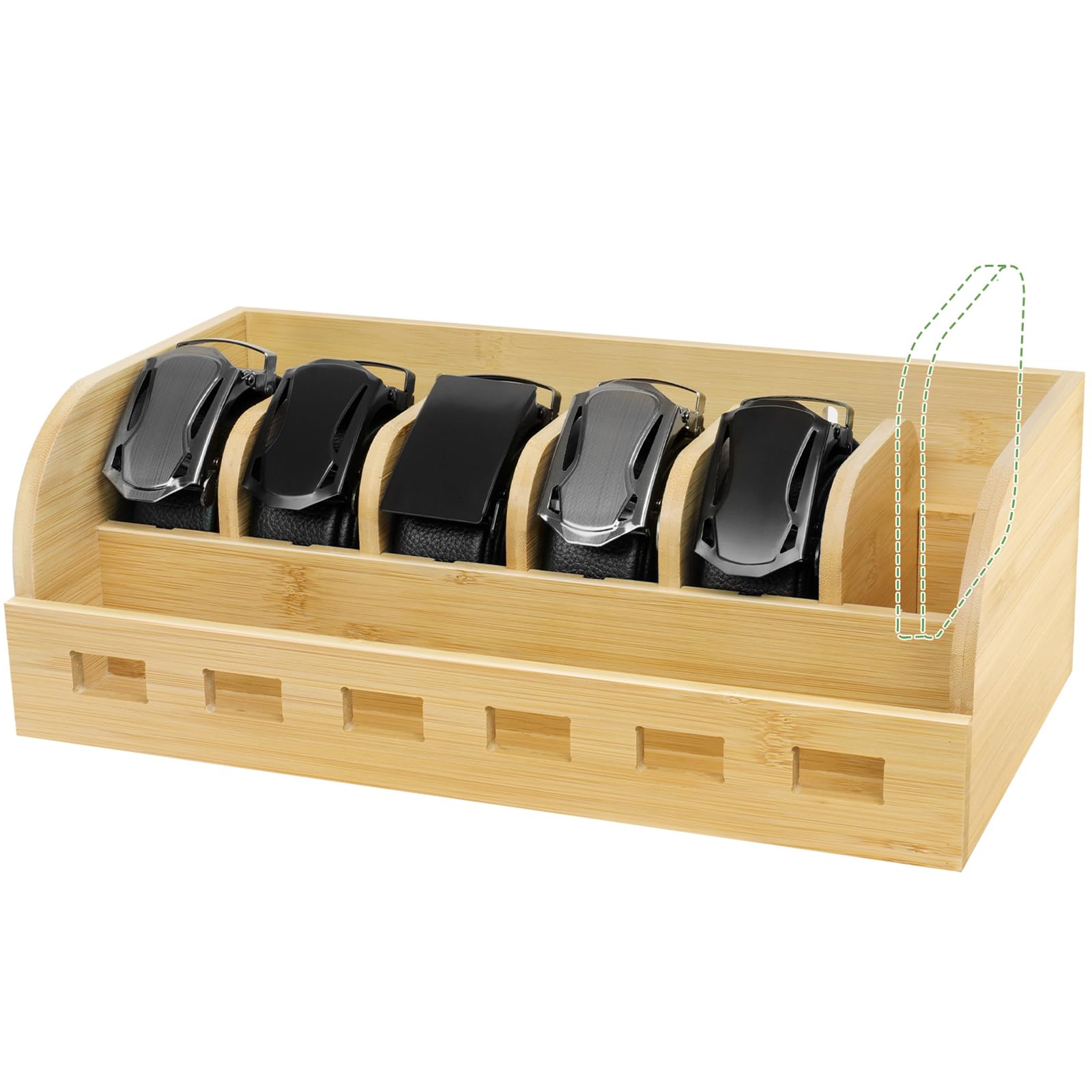 Large Adjustable Bamboo Belt Organizer Box - 6 Grids Belt Rack for Closet, Shelf & Drawer - Wall Mount Tie & Belt Storage Display for Men & Women - Perfect Father's Day Gift (Natural) - Ideal for Bedroom, Closet & Office Organization