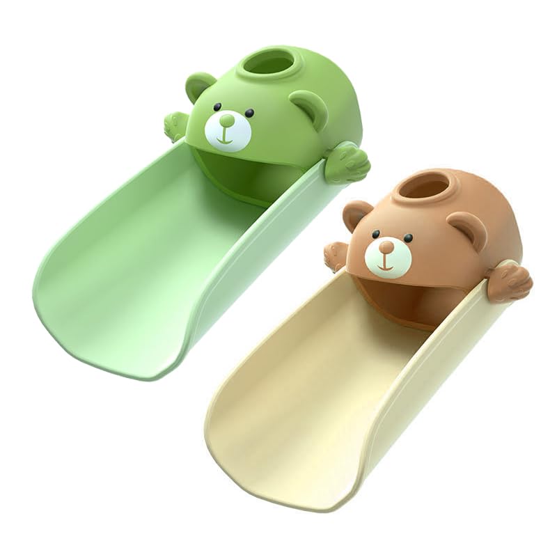 DLUCKY Faucet Extender for Sink - Temperature Sensitive Faucet Extension for Kids & Toddlers, Easy Install Hand Washing Faucet Adapter for Bathroom & Kitchen Sink (Green/Brown) - Perfect for Teaching Children to Wash Hands Safely
