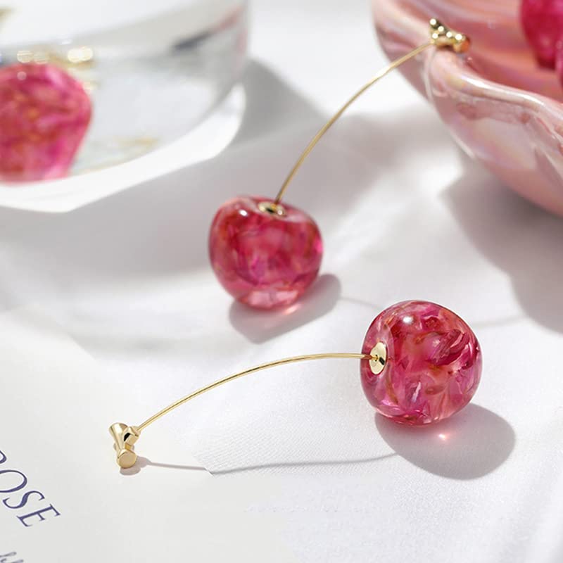 3D Red Cherry Dangle Earrings for Women - Cute Dried Flower Acrylic Drop Earrings, Sweet Fruit Charm Jewelry Gift for Girls | Perfect for Summer Outfits, Parties & Casual Wear