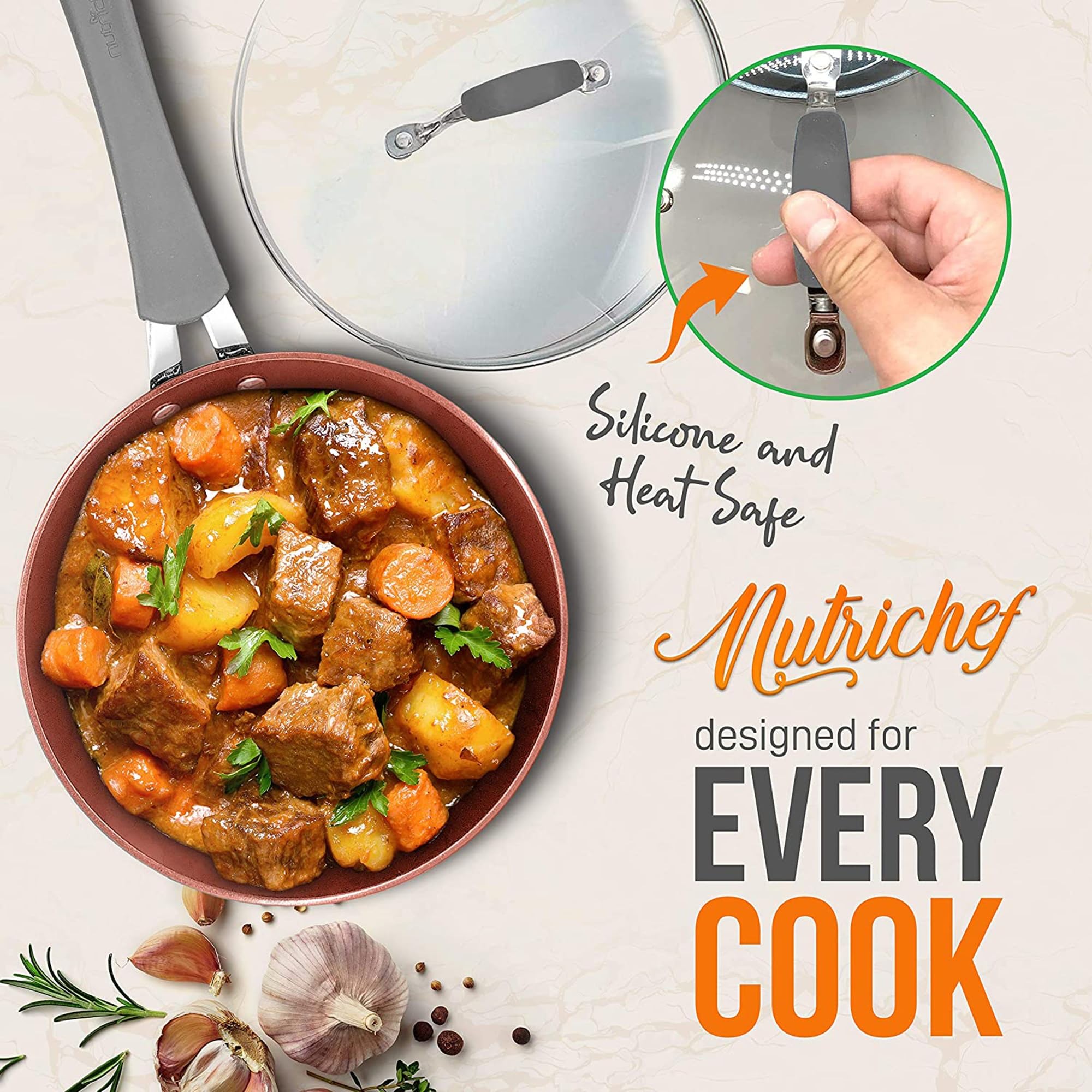NutriChef NCCW11GD 11-Piece Nonstick Ceramic Cookware Set with Lids & Utensils - Diamond Pattern Pots & Pans, Gray (2 Pack) - Perfect for Frying, Boiling & Everyday Cooking