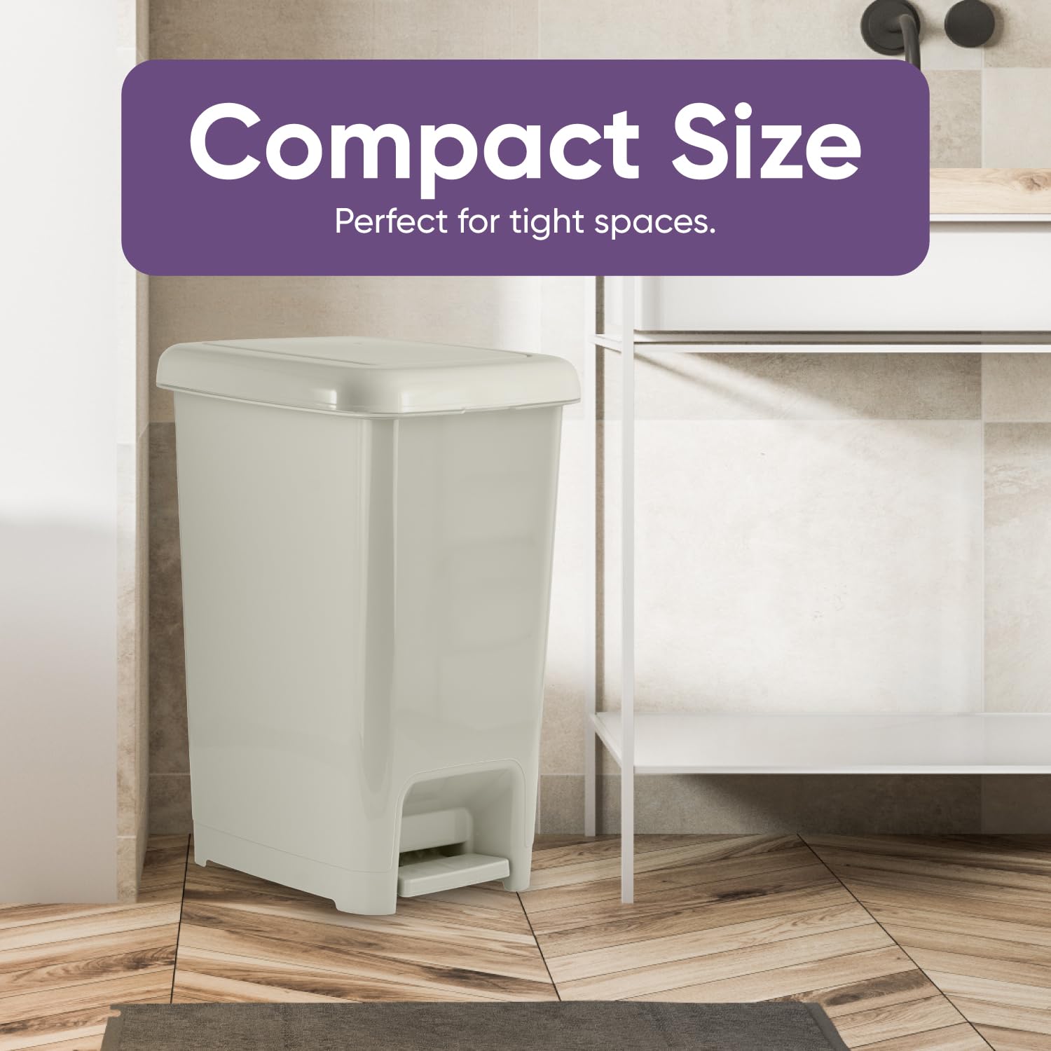 Superio 64 Qt. Slim Step-On Trash Can with Foot Pedal - Large Durable Plastic Kitchen Garbage Bin with Removable Bucket - 16 Gallon Waste & Recycling Bin in Greige - Perfect for Kitchen, Office, Bathroom & Home Use