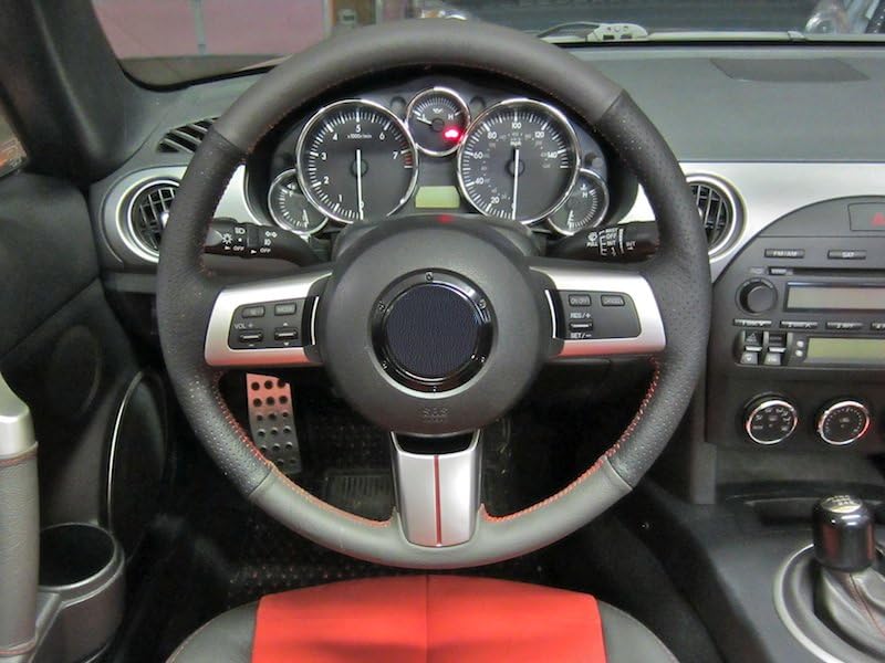 Premium Italian Perforated Leather Steering Wheel Cover for Mazda Miata NC (2006-2015) - Custom Fit, Not Universal - Black Leather with Black Stitching - Enhance Grip & Comfort for Daily Driving & Road Trips