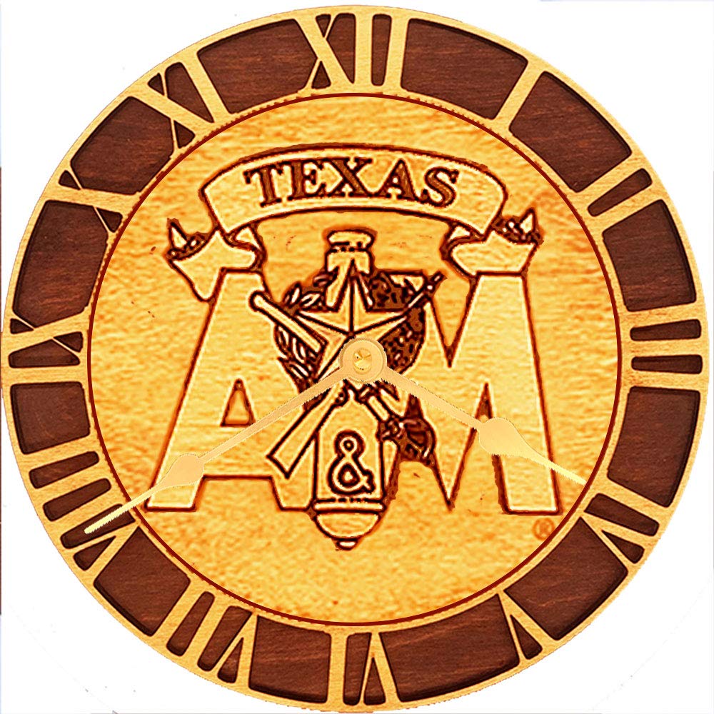 Texas A&M Corps of Cadets Aggie Wall Clock - Engraved TAMU Hat Stack Design, Unique Texas A and M University Gifts & Decor, Perfect for Dorm Rooms, Offices, and Aggie Fan Home Decor