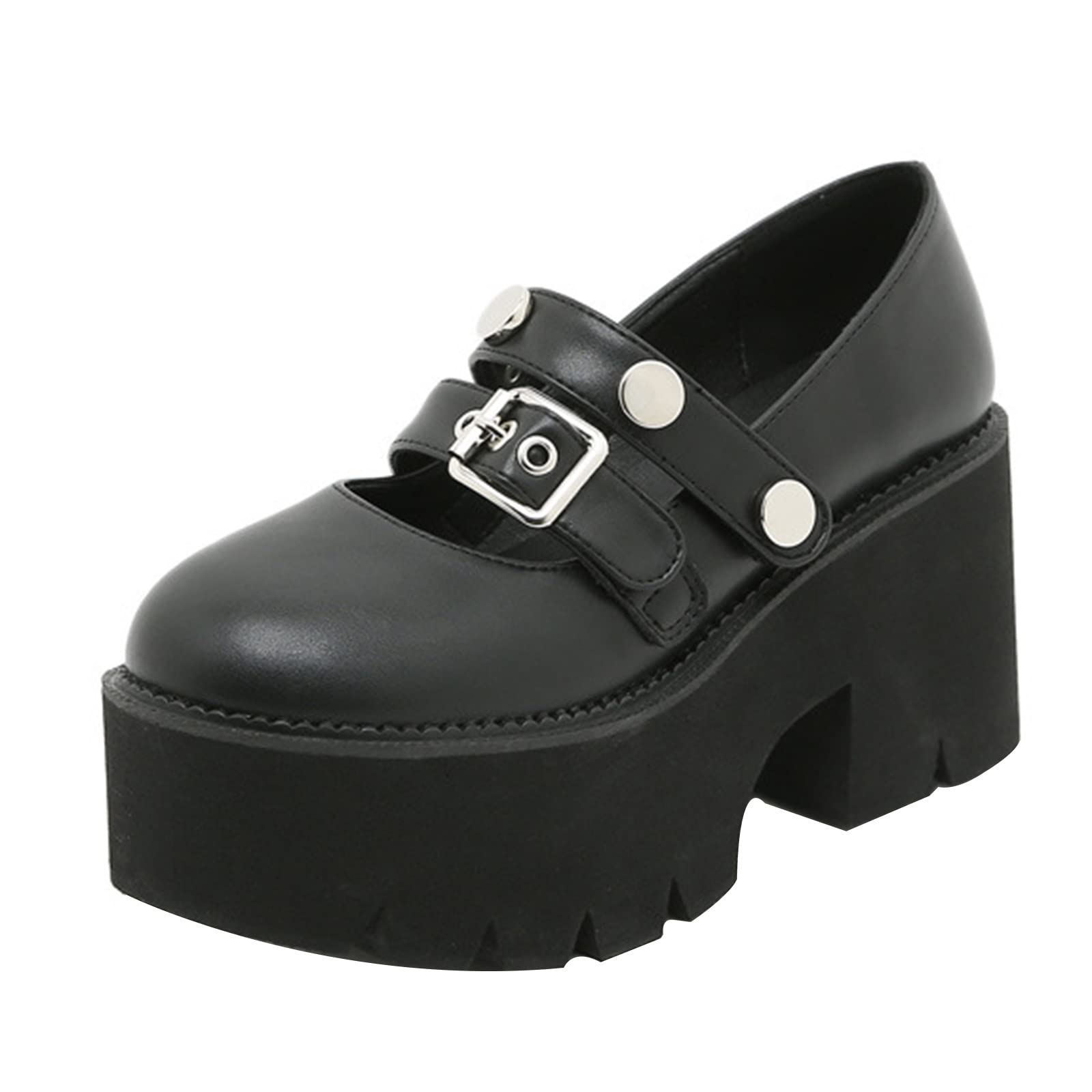 TNXZ Women's Platform Pumps - Mary Jane Shoes with Round Toe & Ankle Strap | Gothic Punk Style Slip-On Dress Shoes for Women | Perfect for Parties, Cosplay, and Alternative Fashion Outfits