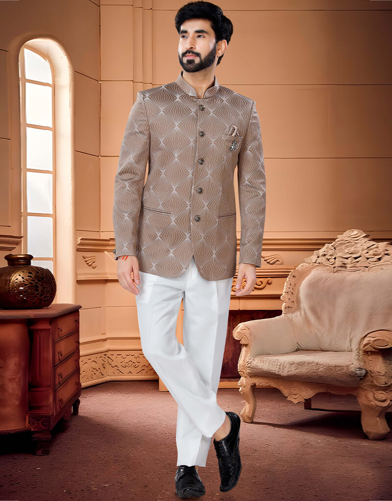Elegant Brown Kurta Woven Jacquard Trouser Set for Men - Comfortable Ethnic Wear for Festivals, Weddings & Special Occasions