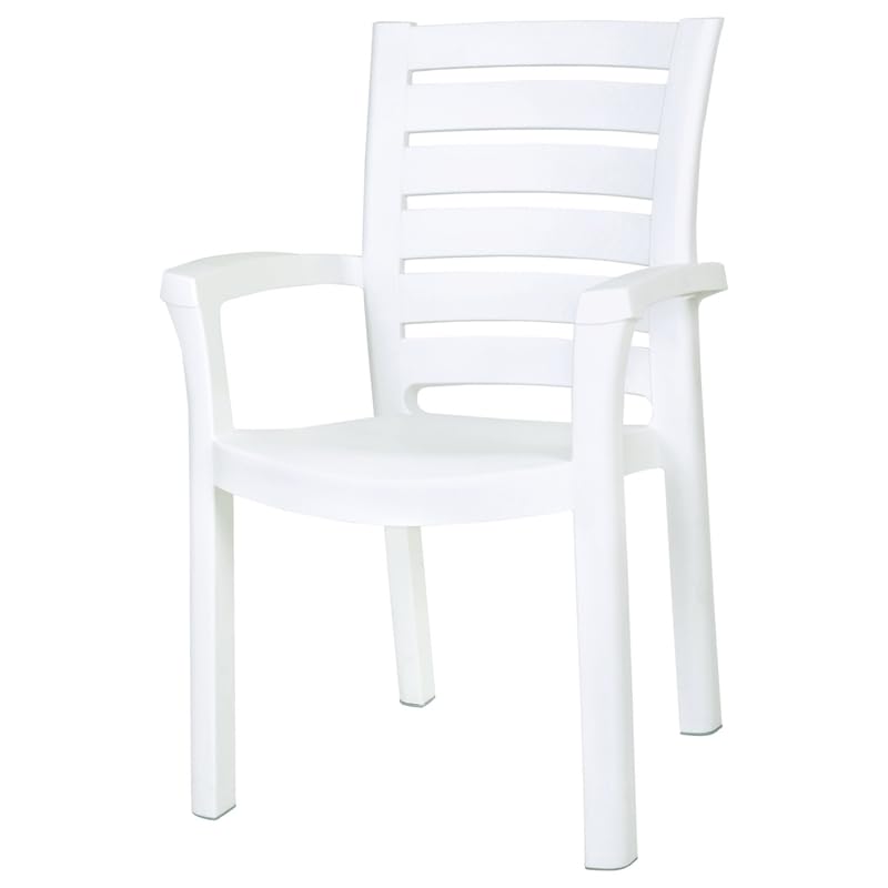 White Resin Patio Dining Arm Chairs (Set of 2) - Weatherproof Outdoor Furniture for Poolside, Garden, Deck & Backyard Dining