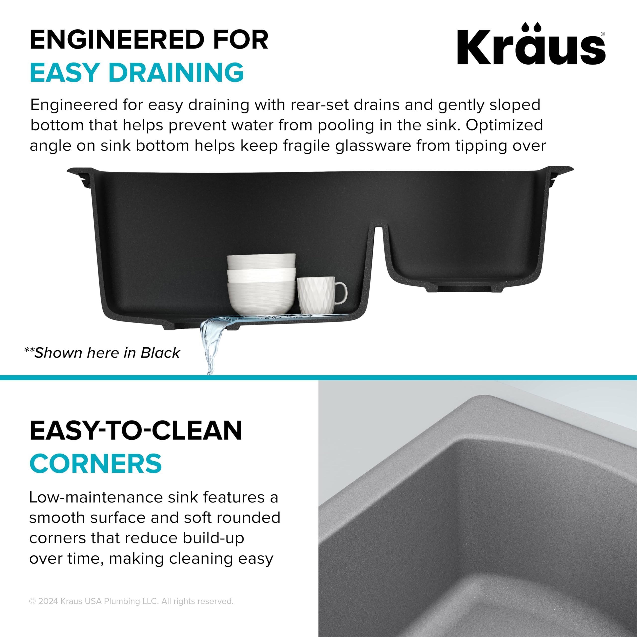 KRAUS Quarza 33-inch Drop-In/Undermount 60/40 Double Bowl Granite Composite Kitchen Sink in Gray - Durable & Stylish for Modern Kitchens, Perfect for Meal Prep and Cleanup (Model KGD-442GREY)