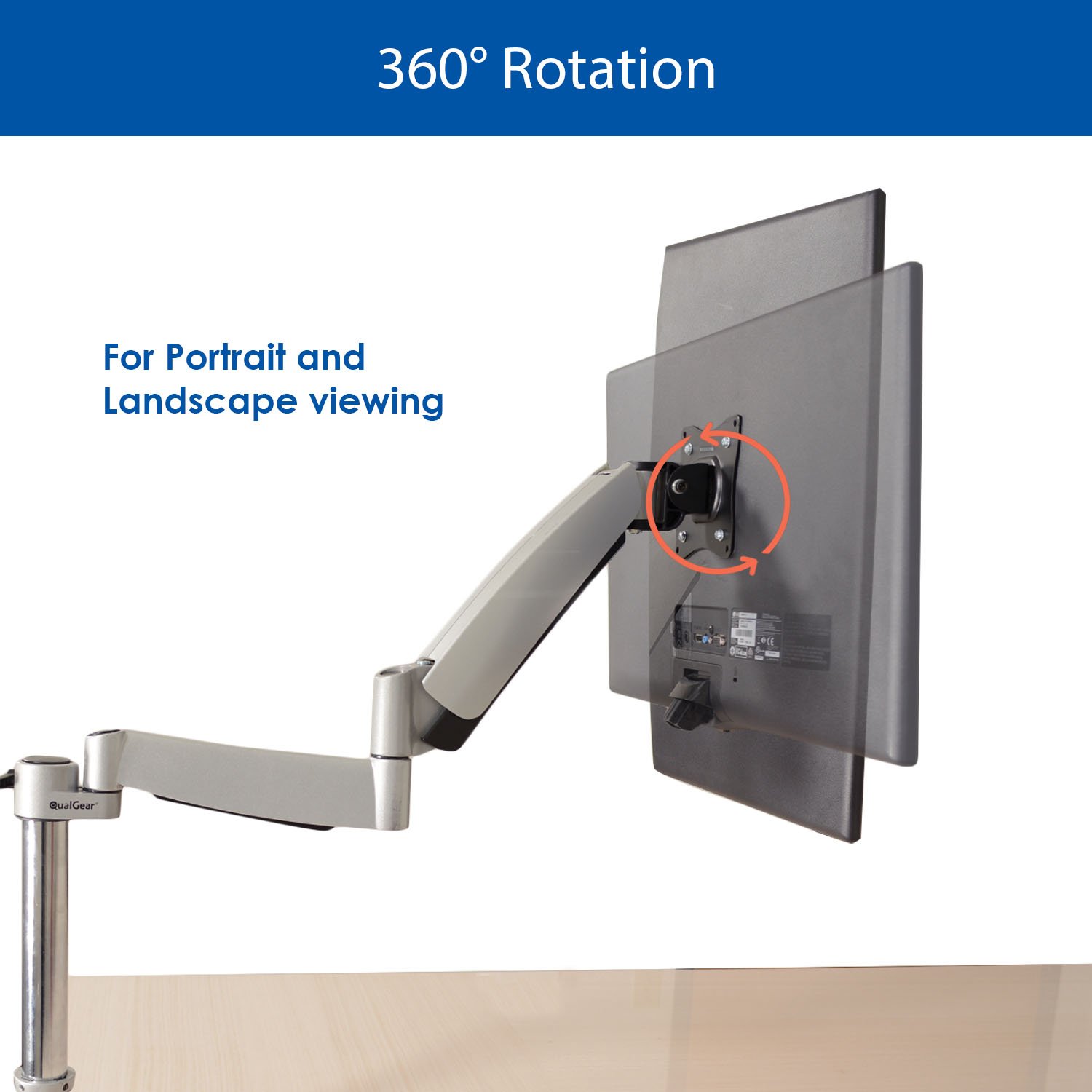 QualGear QG-DM-01-023 Adjustable Spring Arm Monitor Mount Stand for 13-27 Inch Screens - Ergonomic Articulating Desk Clamp for Home Office, Gaming & Workspace Setup