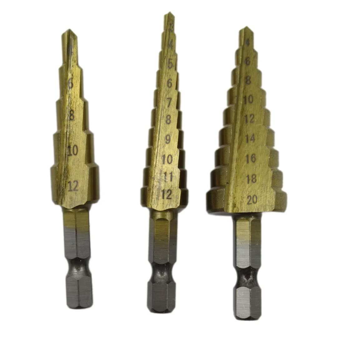 Outspot 3pc Cobalt Titanium Step Drill Bit Set - for Metal & Woodworking