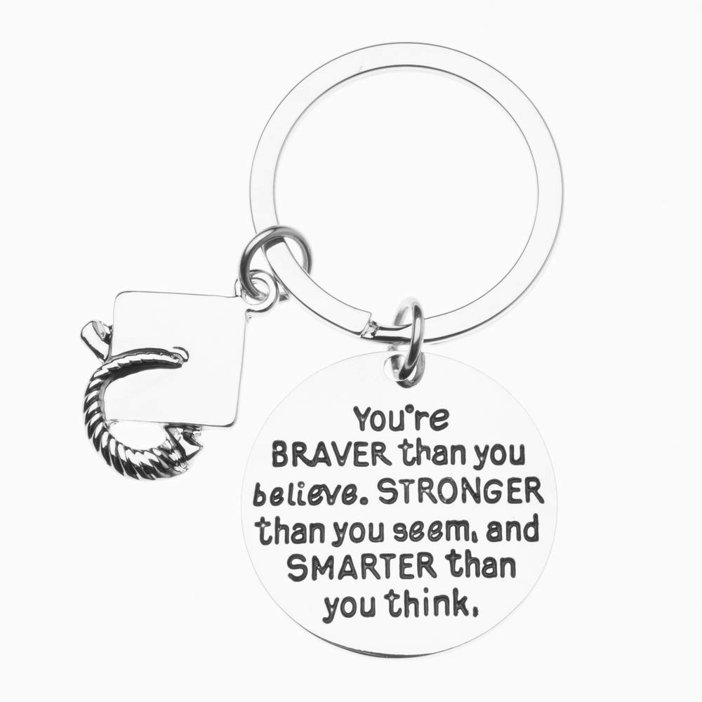Graduation Keychain - Inspirational Jewelry Gift for Graduates with 'You’re Braver Than You Believe' Quote - Perfect for Graduation Ceremonies, Parties & Celebrations