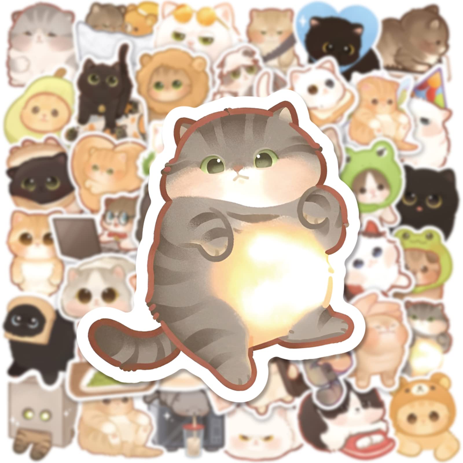 50 Pcs Cute Cartoon Cat Stickers - Waterproof Vinyl Kitty Decals for Water Bottles, Skateboards, Laptops & DIY Crafts - Fun Graffiti Art Stickers for Kids & Teens