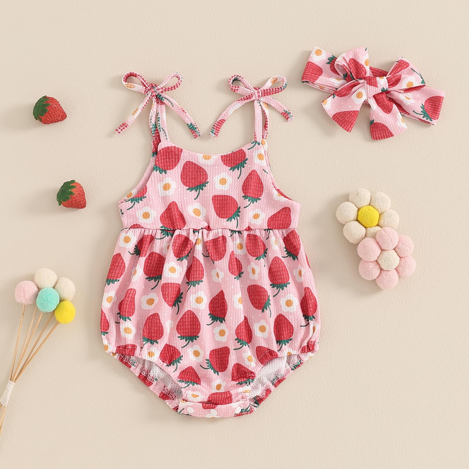 Floral Bubble Romper for Baby Girls - Sleeveless Jumpsuit with Headband | Newborn Summer Outfit for Playtime & Photo Shoots