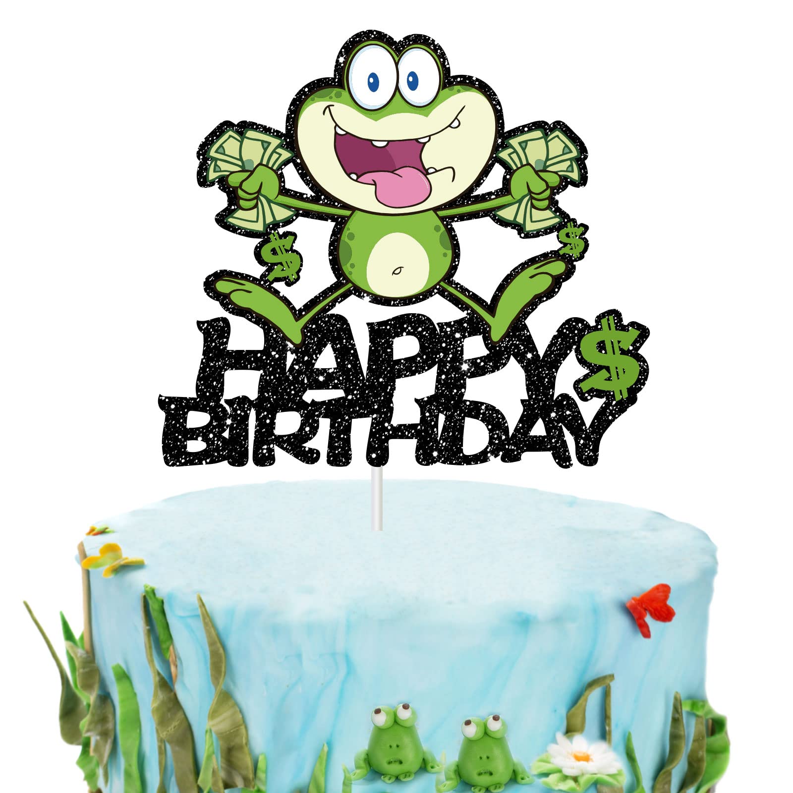 Happy Birthday Frog Cake Topper - Adorable Baby Shower & Rainforest Party Decoration - Animal Theme Cake Supplies for Birthday Cakes, Cupcakes & Desserts