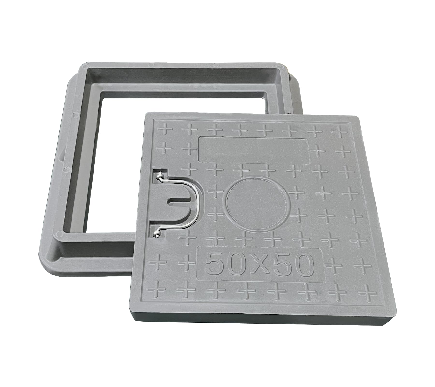 16x16 Inch Square Fiberglass Sewer Cover with Steel Reinforcement - 14x14in Clear Opening, Non-Slip Flat Manhole Lid with Handle - Durable 20x20in Sewage Basin Cover for Storm Drains, Parking Lots & Utility Access