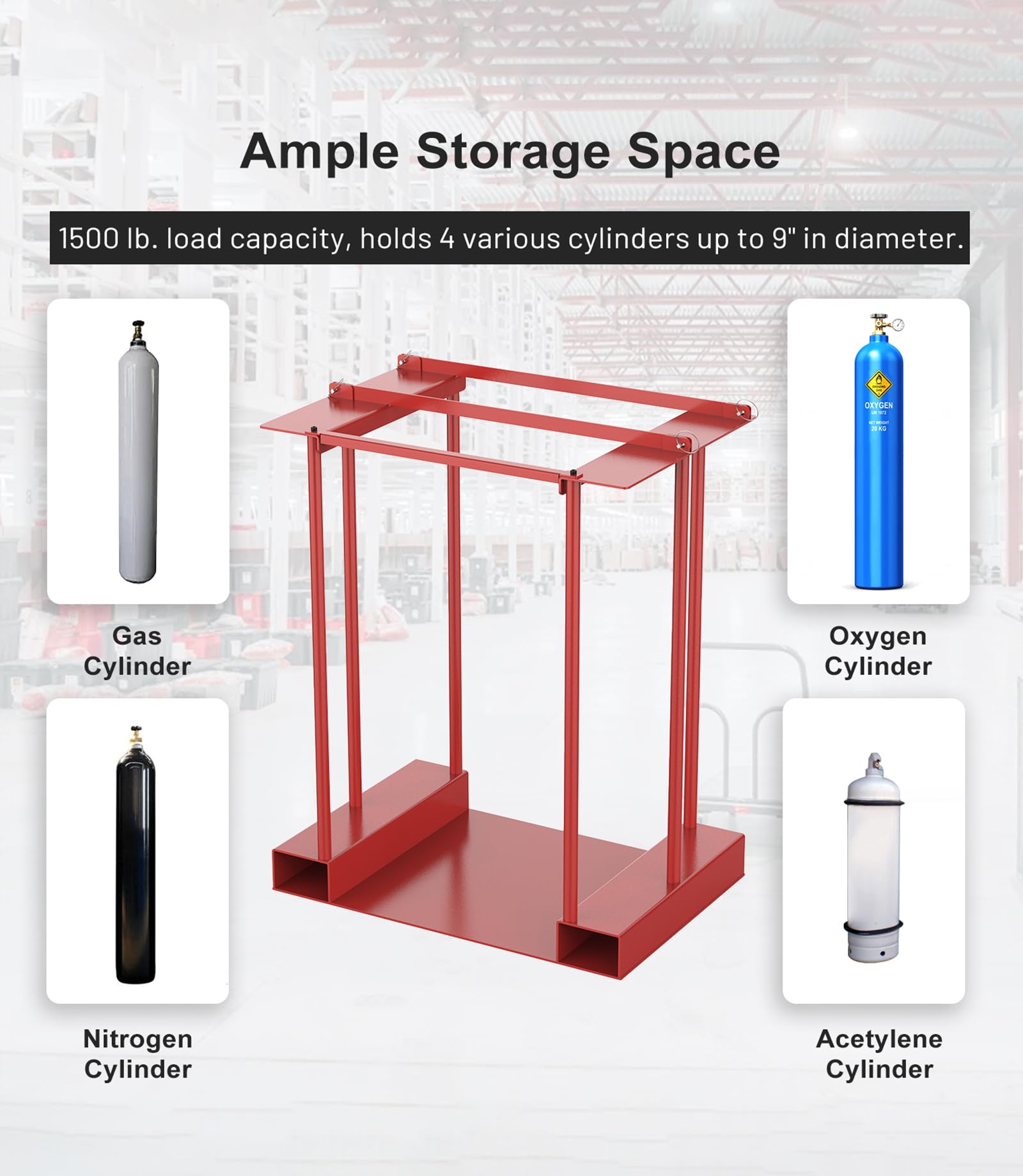 Heavy Duty Forkliftable Cylinder Storage Caddy - Industrial Gas Cylinder Safety Rack with Durable Steel Frame - OSHA Compliant for Warehouse, Factory & Garage Use - Perfect for Securing Oxygen, Acetylene & Propane Tanks